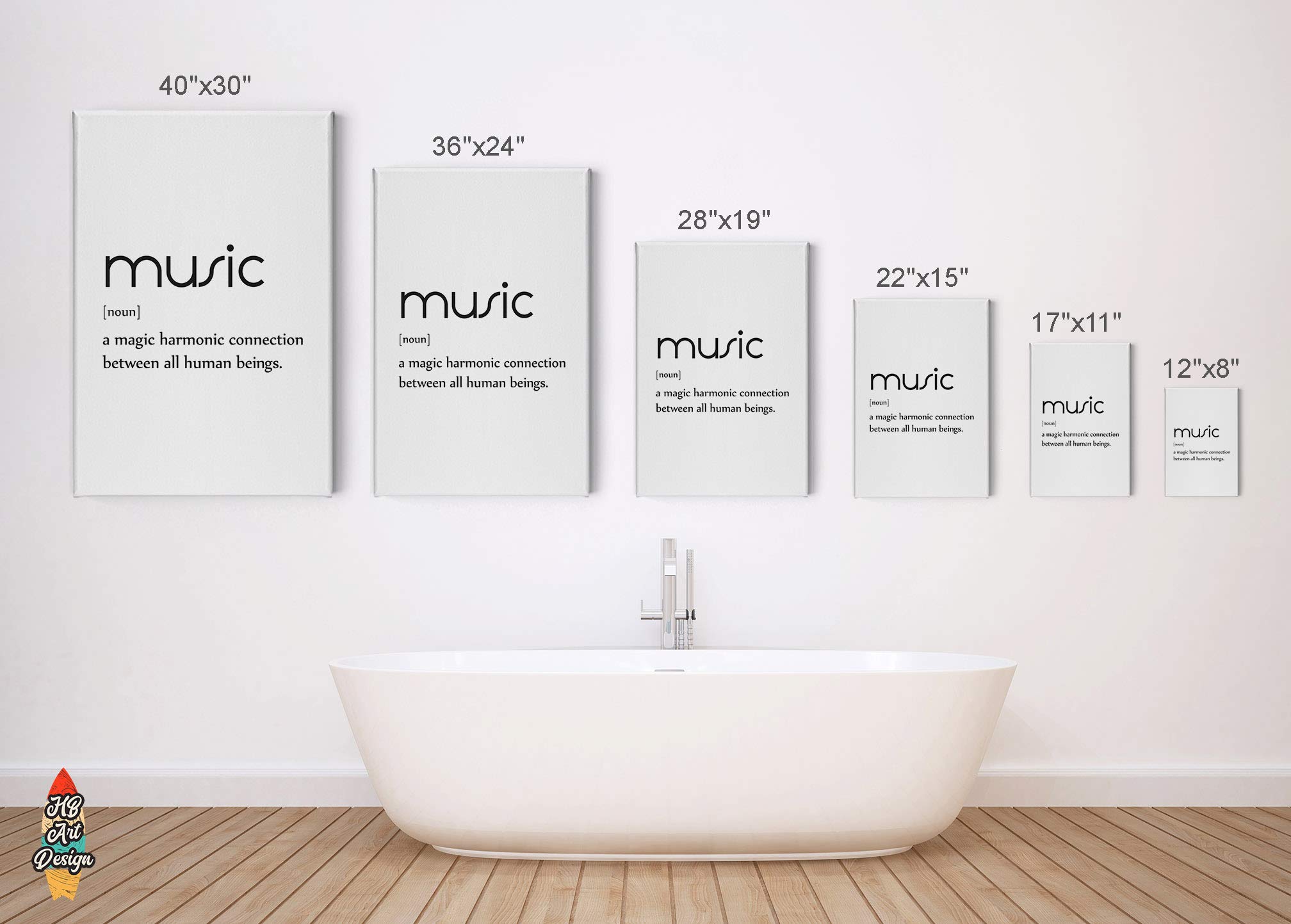 HB Art Design Music Definition Canvas Print - Funny Bathroom Wall Art Decor with Inspirational Quote, Farmhouse Style Toilet Sign Accessories (17x11 inches, Ready to Hang) - Perfect Gift for Music Lovers & Bathroom Decor Ideas
