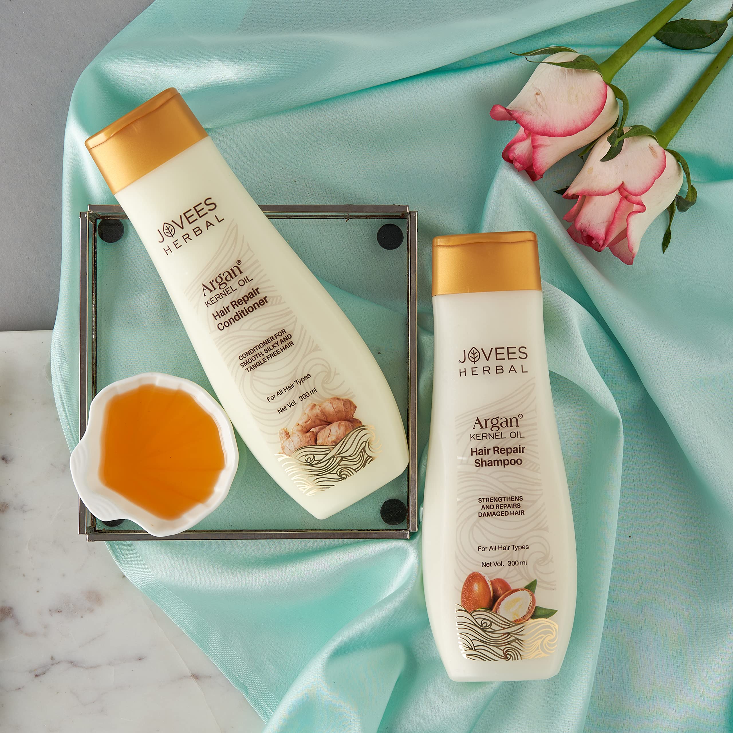 JOVEES Herbal Argan Kernel Oil Hair Repair Natural Conditioner 300ml - Smoothens, Silky & Tangle-Free Hair for All Hair Types | Deep Hydration & Damage Repair | Perfect for Daily Use, Dry Hair & Split Ends Treatment