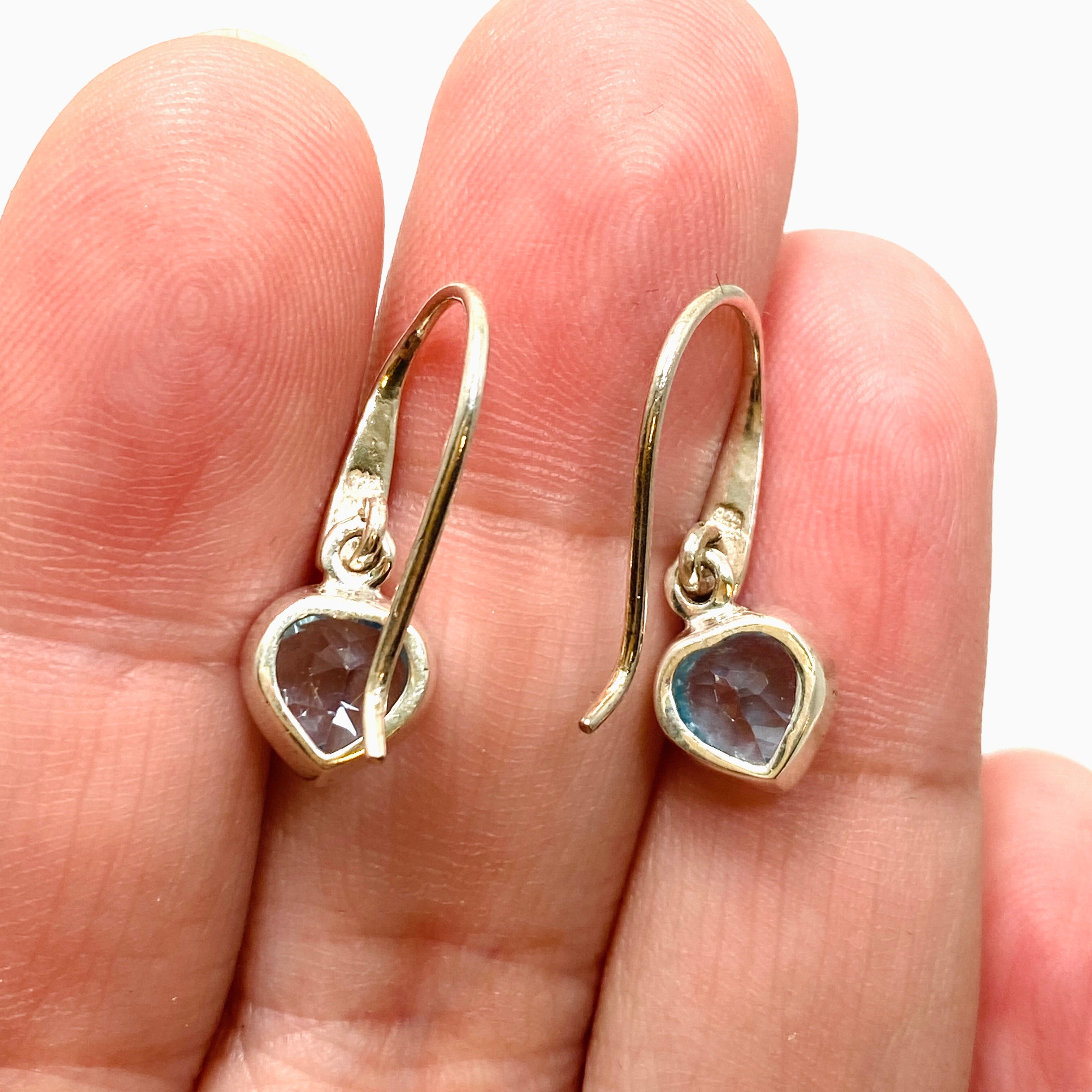 Blue Topaz Heart Faceted Earrings for Women - Sterling Silver Dangle Drop Earrings - Perfect for Valentine's Day Gifts, Anniversary & Romantic Date Night Jewelry