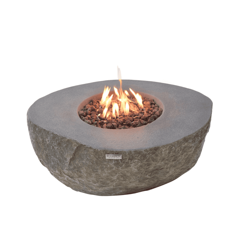 Boulder Concrete Oval Fire Table - Outdoor Patio Fire Pit for Backyard, Garden, and Poolside Gatherings