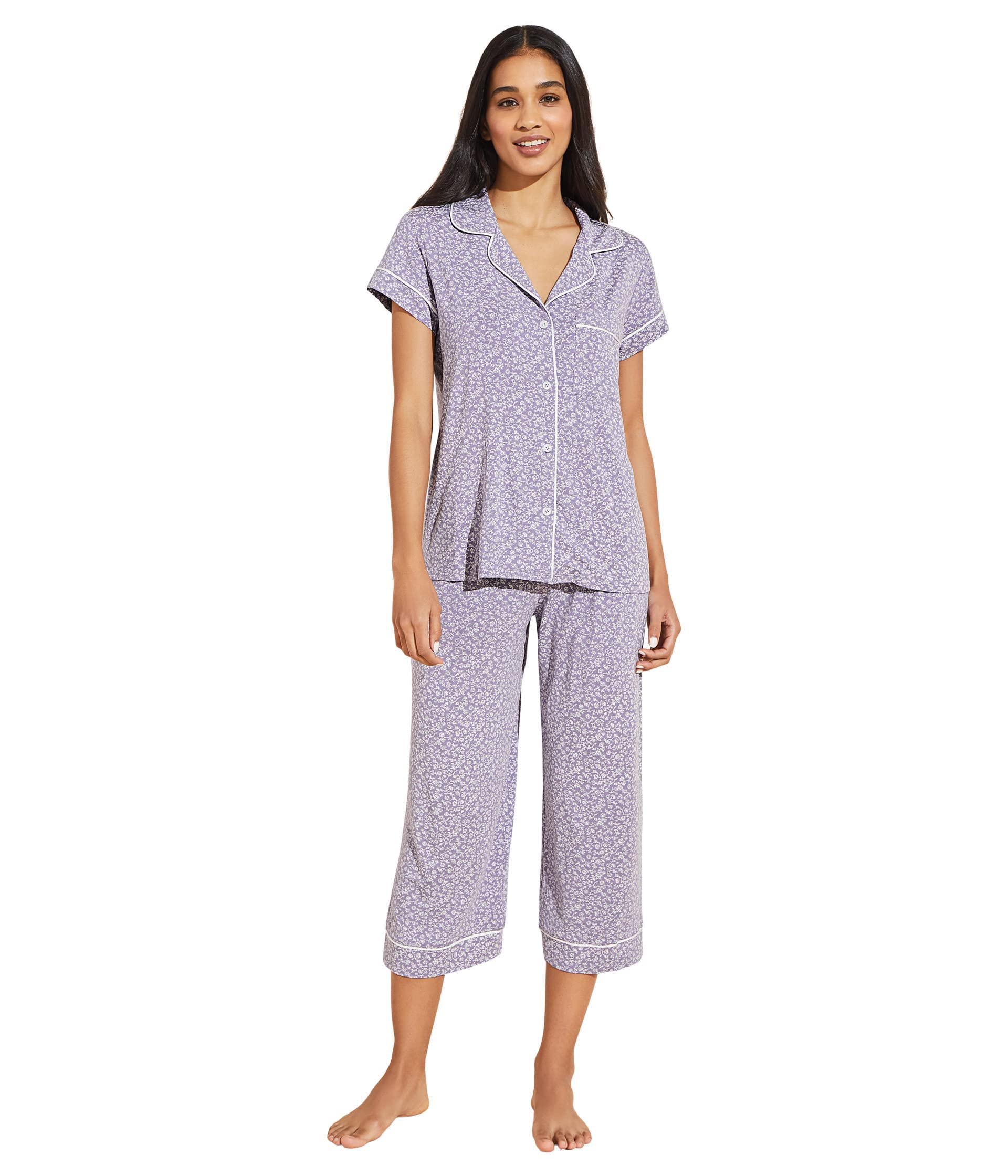 Eberjey Gisele Women's Printed Short Sleeve Crop Pajama Set - Soft Stretchy Sleepwear with Comfortable Shorts | Perfect for Lounging, Summer Nights & Cozy Bedtime
