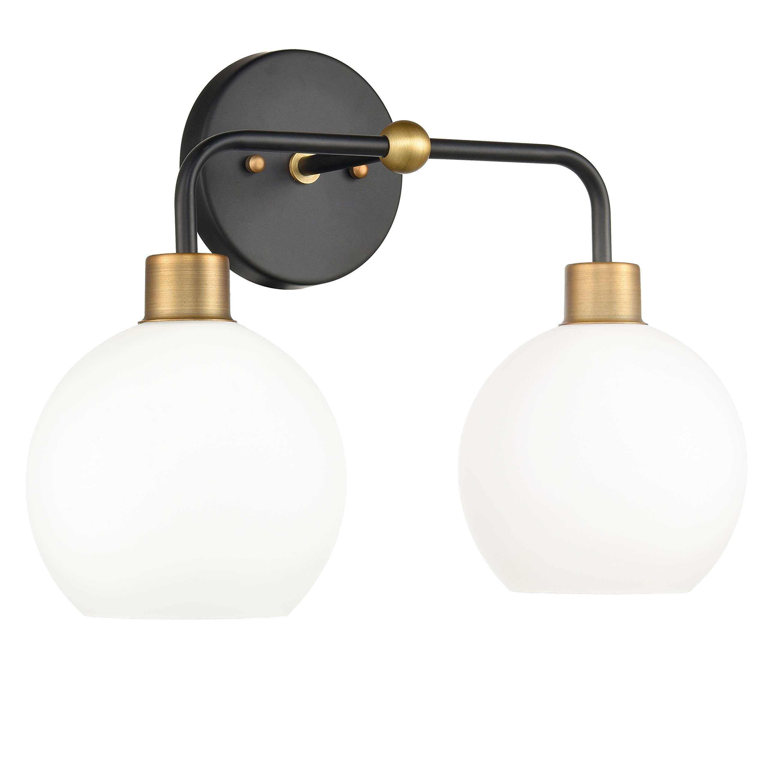 Modern Bathroom Vanity Lights 2-Light Fixtures - Matte Black & Gold Over Mirror Lighting with Frosted Glass Covers, UL Listed - Perfect for Bathroom, Powder Room & Dressing Room Vanity Lighting