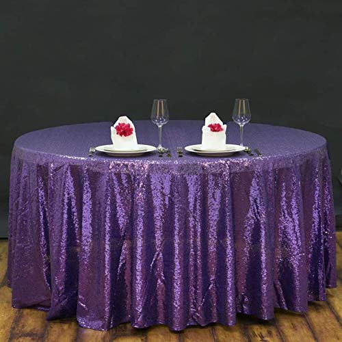 120 Inch Sequin Round Tablecloth - Big Payette Purple Premium Quality for Wedding, Birthday, Christmas Party & Hall Decoration | Elegant Dining & Event Table Cover