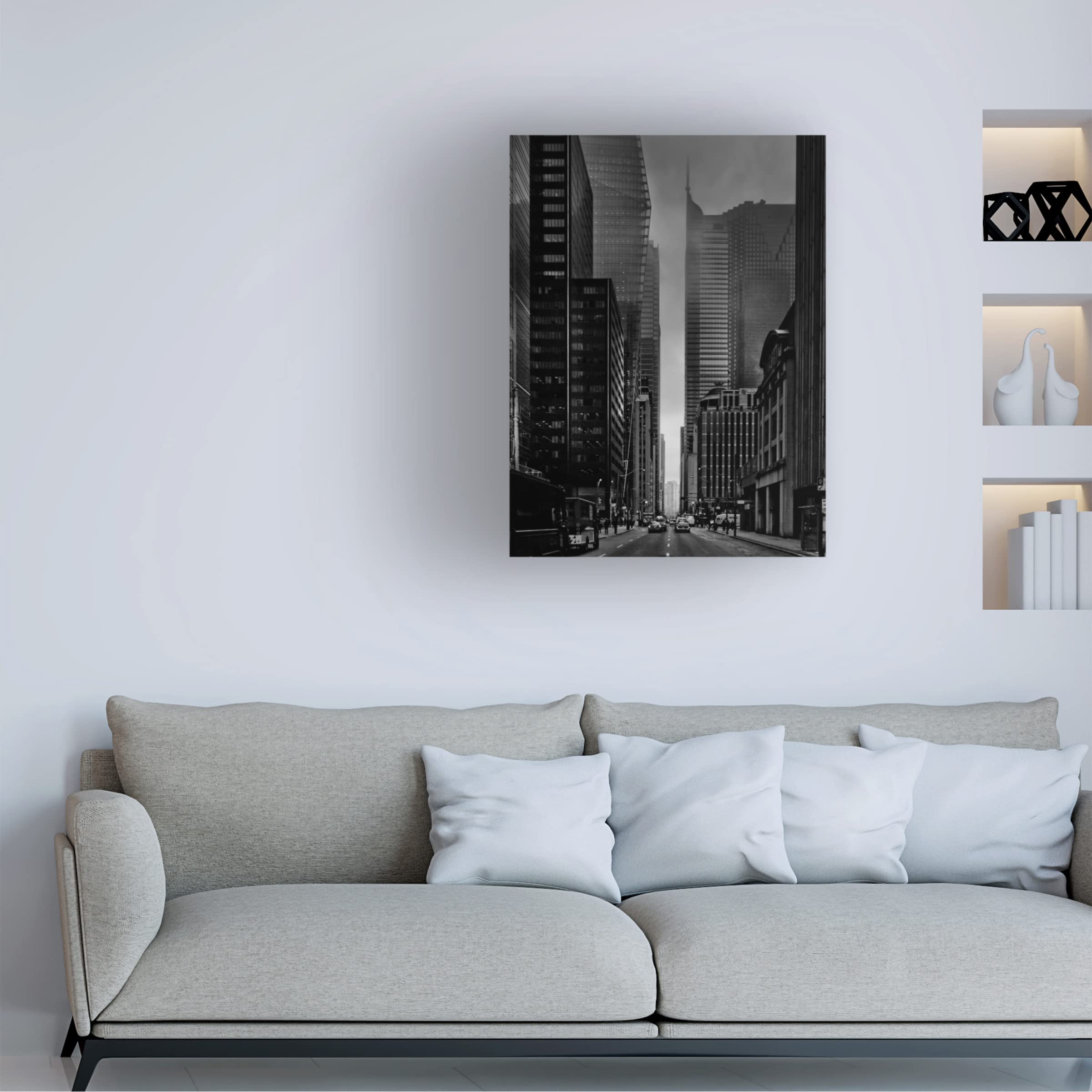 Brian Carson 'Downtown Fogfest No 25' Canvas Wall Art Print - Modern Abstract Cityscape Painting for Living Room, Bedroom & Office Decor