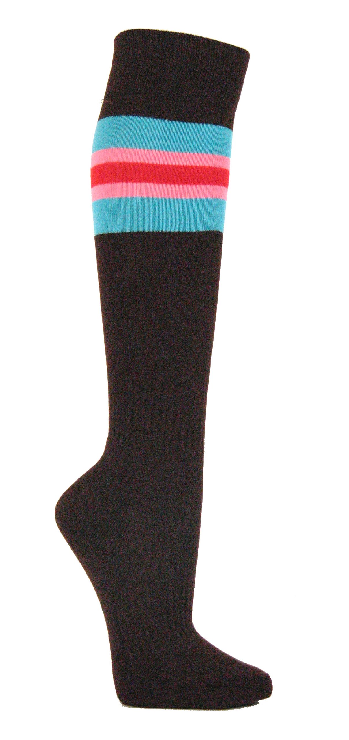 COUVER Women's Knee High Sports Socks - Brown Striped Athletic Socks for Softball, Baseball & Running - Comfortable & Breathable for Workouts & Games