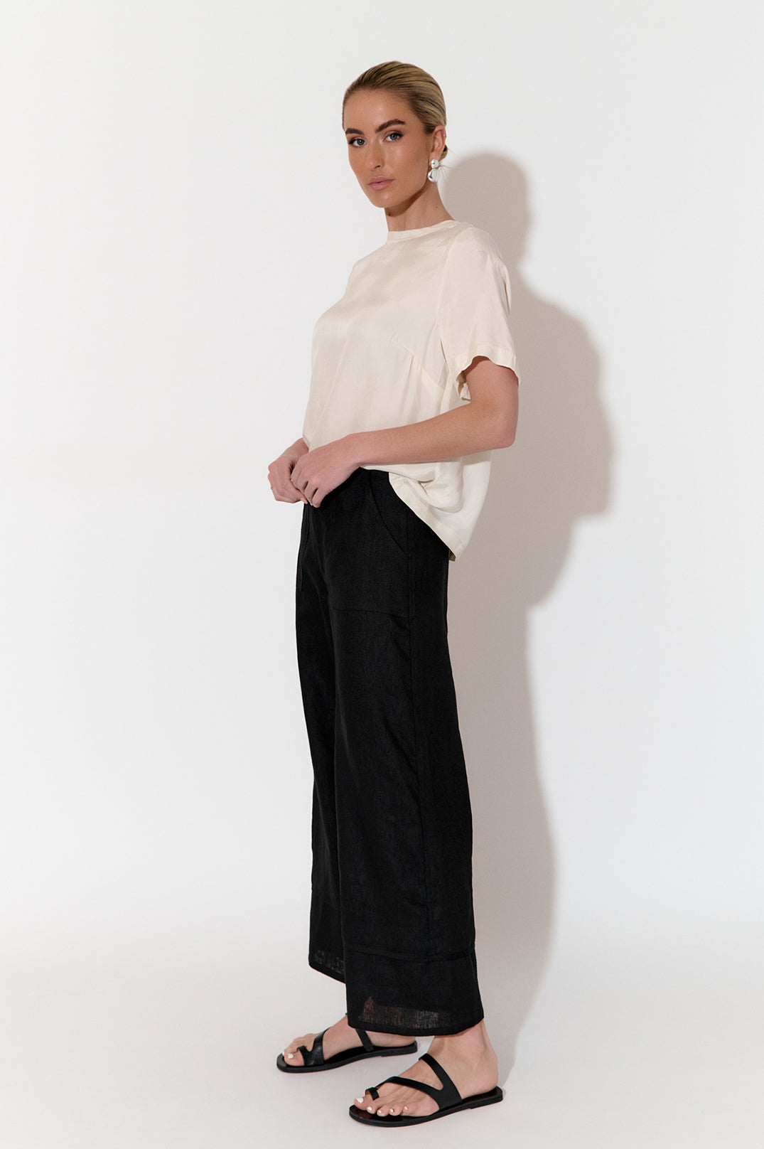 Gabriella Women's Black Linen Pants with Lining - Comfortable High-Waist Linen Trousers for Work, Travel & Casual Wear
