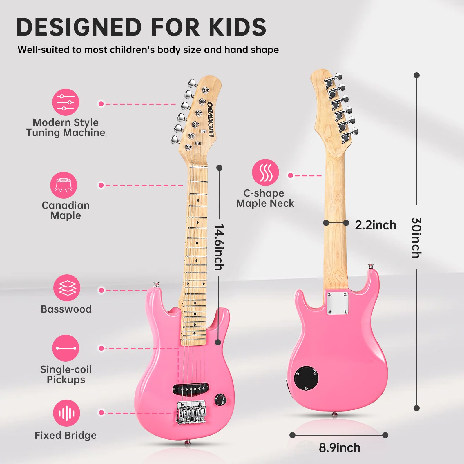 **30 Inch Kids Electric Guitar Beginner Kit - ST Style Mini Electric Guitar for Boys & Girls with 5W Amp, Strap, Gig Bag, Strings, Tuner & Picks (Pink) - Perfect for Learning, Practice & Home Performances**
