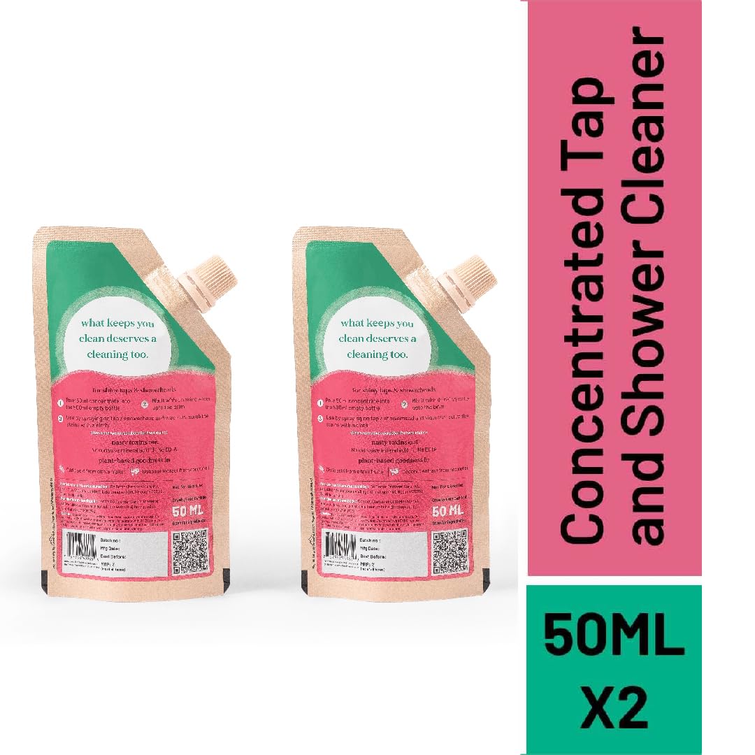 Born Good Plant-Based Concentrated Tap & Shower Cleaner - 50ml (Pack of 2) | Eco-Friendly, Biodegradable Formula | Removes Hard Water Stains & Limescale | Makes 1L Solution | Perfect for Bathroom, Kitchen & Household Cleaning
