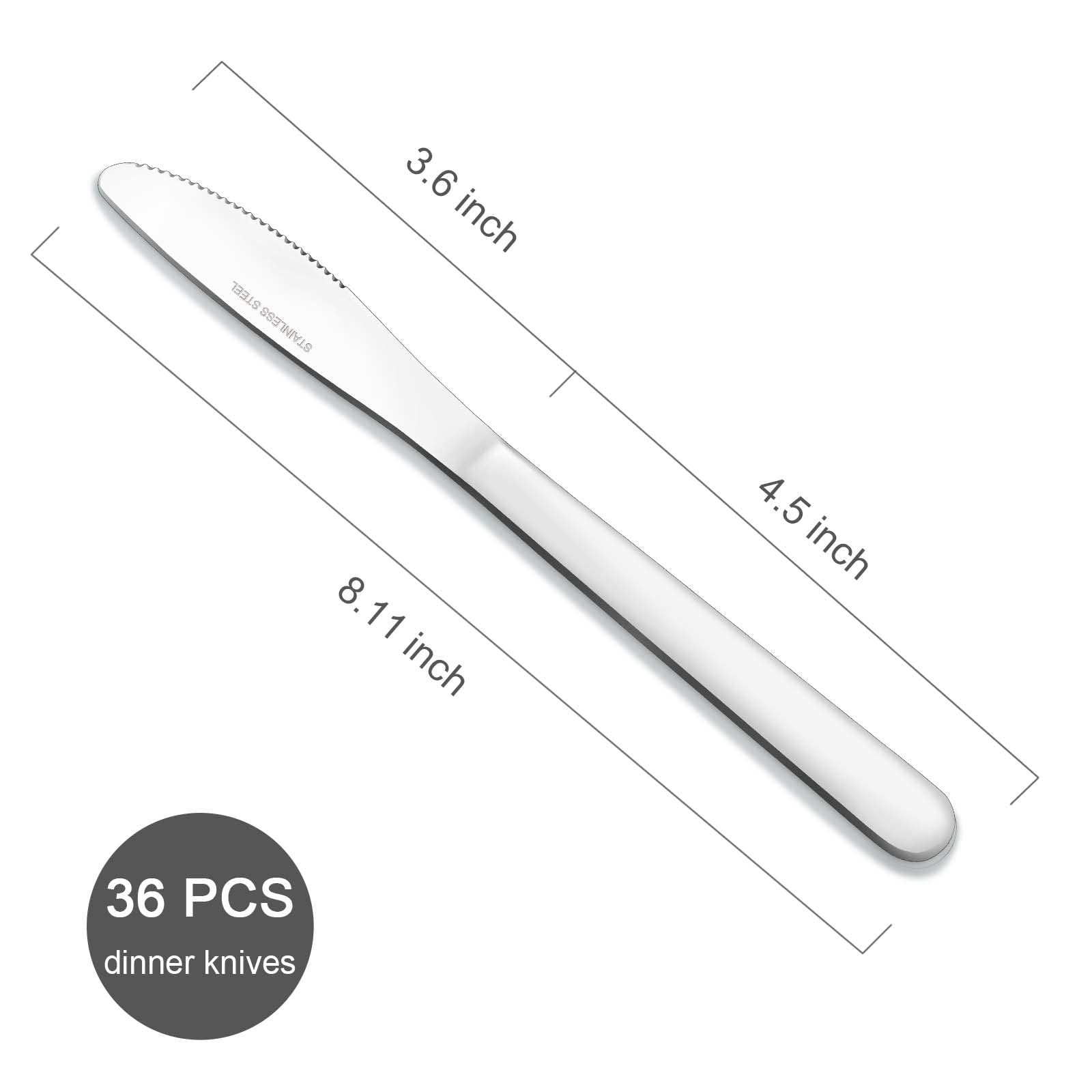 36-Piece Stainless Steel Dinner Knives Set - 8.1 Inch Mirror Polished Butter Knives for Restaurant & Home Use - Dishwasher Safe Food Grade Silverware - Perfect for Dining, Parties & Everyday Meals