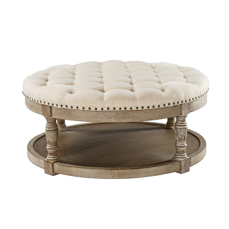 Danilynn Tufted Round Cocktail Ottoman Coffee Table - Stylish Footrest & Side Table for Living Room, Bedroom & Lounge Areas
