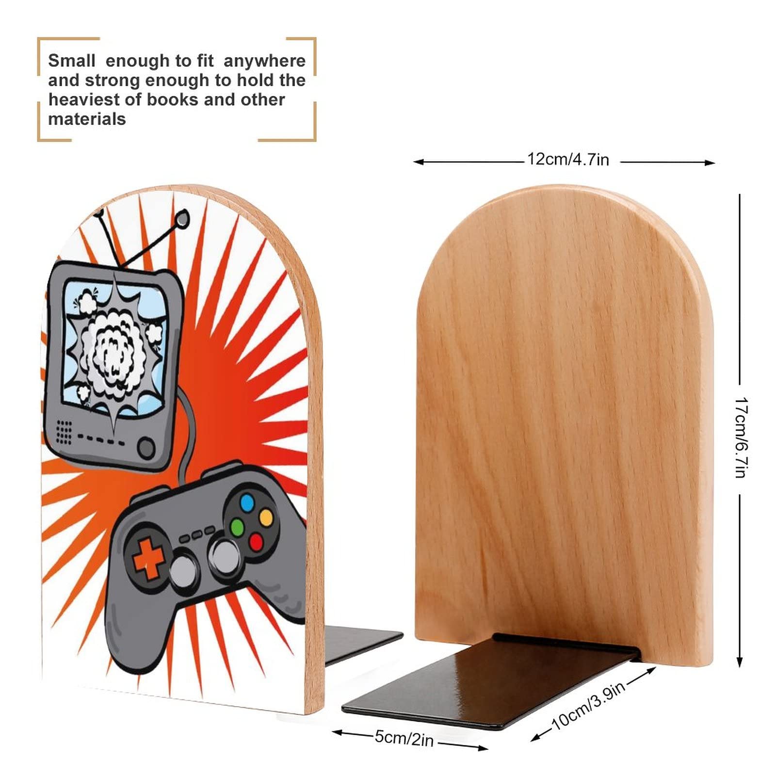 2 PCS Wooden Bookends - Video Game Design, Non-Slip Book Shelf Holder for Home Office Library Study Decor | Perfect for Organizing Books, Games & Collectibles on Shelves