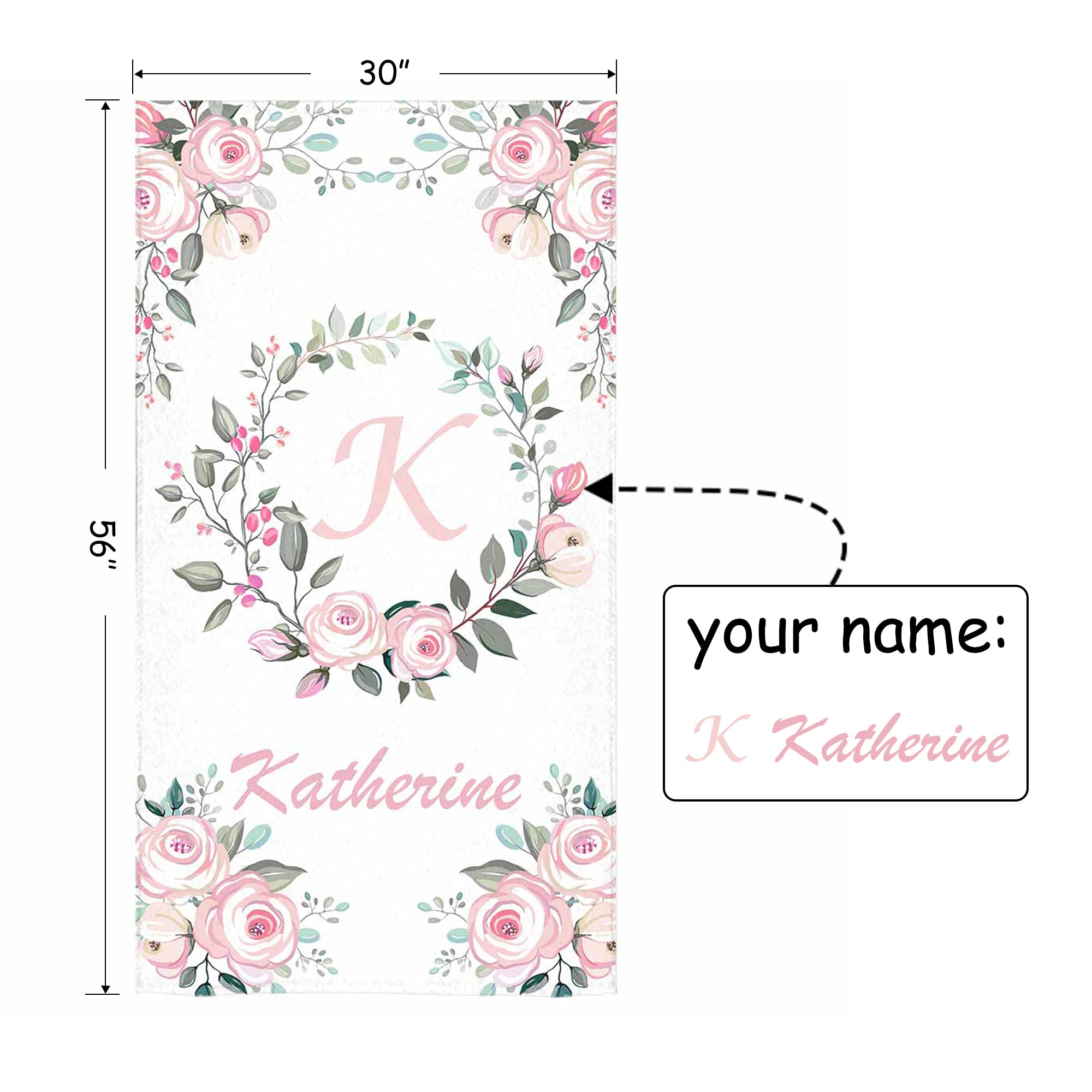 Personalized Monogrammed Beach Towels for Baby Girls - Custom Kids Bath Towels with Name & Initials - Soft Cotton Travel & Pool Towels with Floral Print - Perfect for Beach Vacations, Swimming Pools & Baby Showers