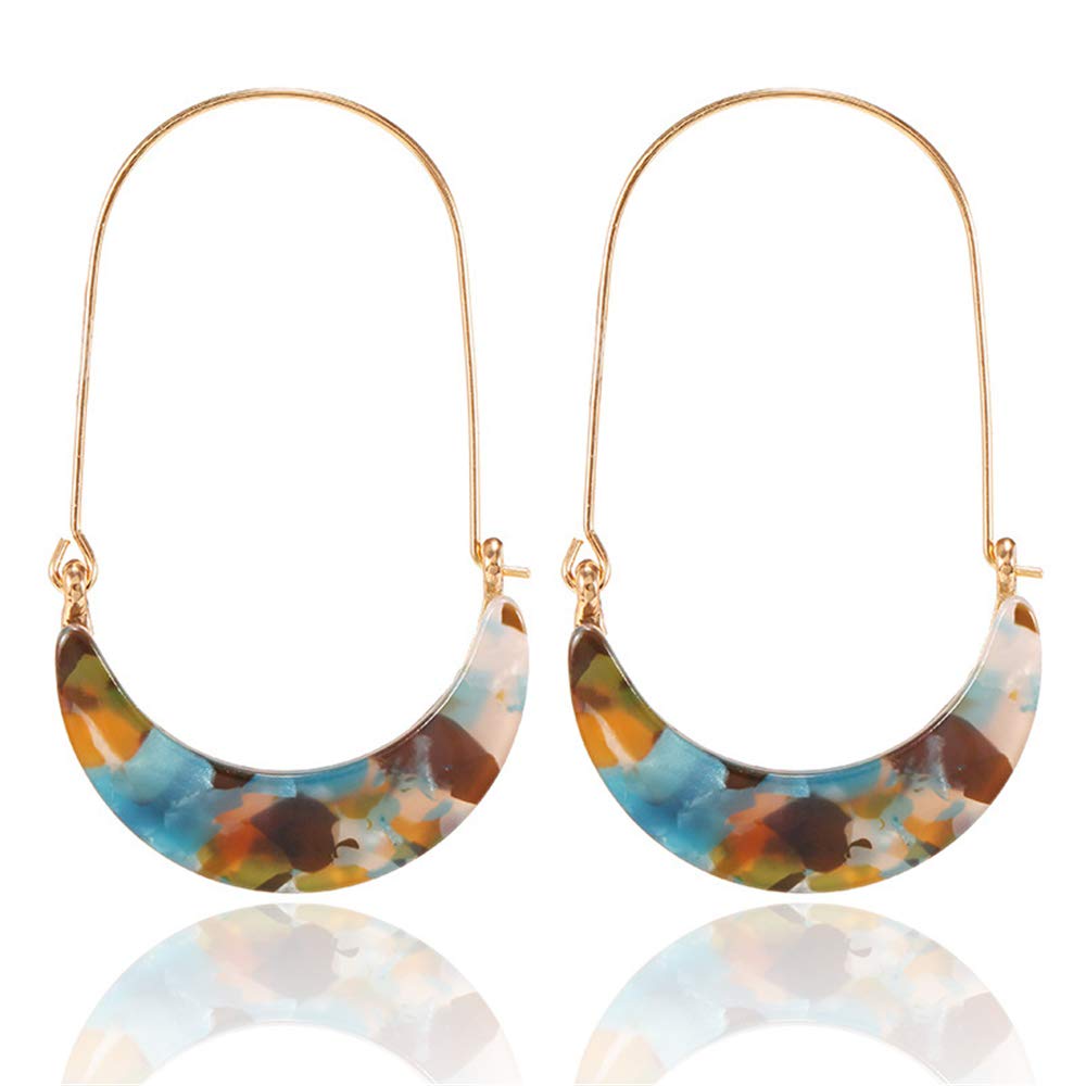 SMALLLOVE Acrylic Bohemian Hoop Earrings for Women - Textured Leopard Tortoise Shell Crescent Drop Dangle Statement Earrings | Perfect for Parties, Weddings & Everyday Fashion Accessories