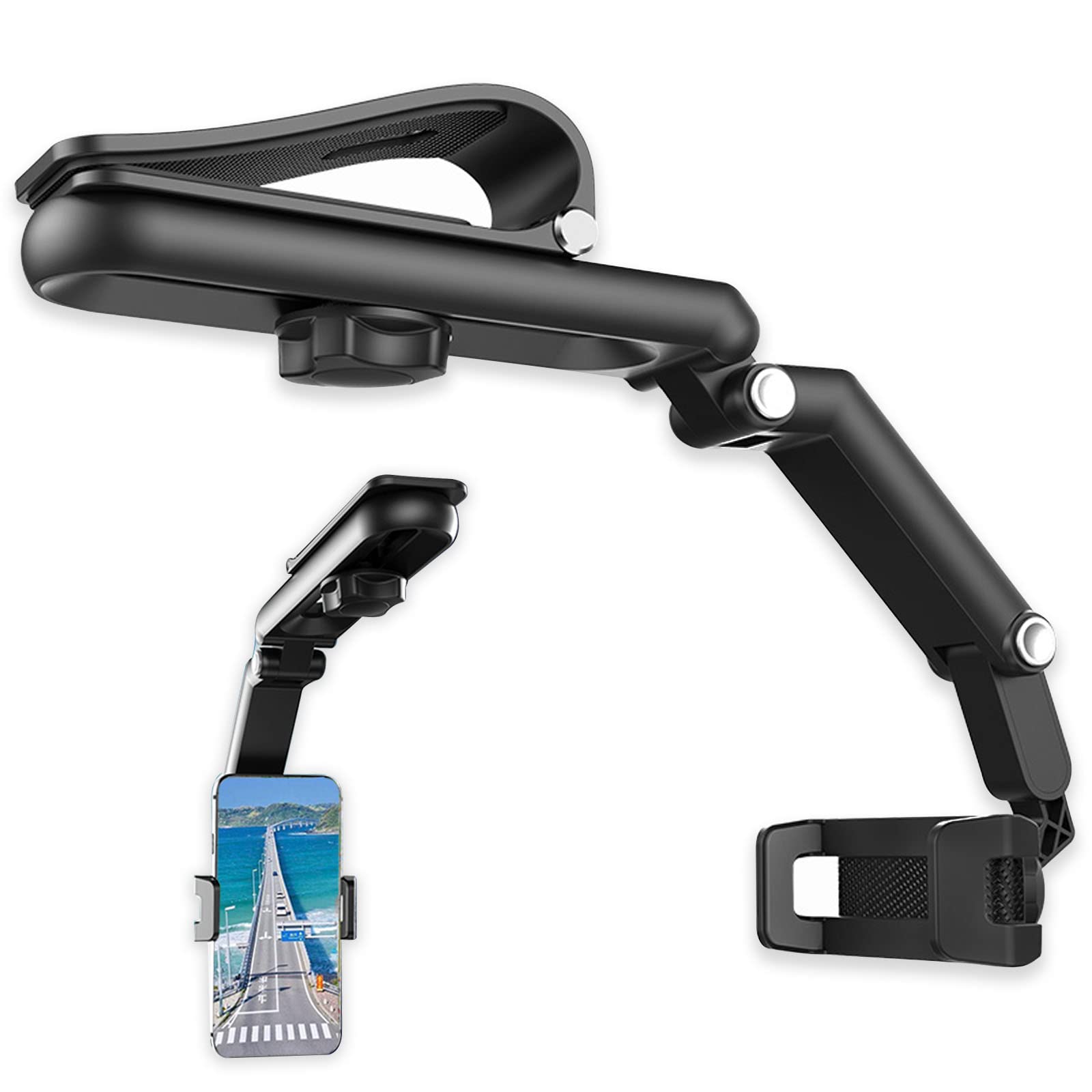 XZEIT 360° Rotatable & Retractable Universal Car Phone Mount Holder - Rearview Mirror & Back Seat Compatible for iPhone, Samsung, Huawei, Xiaomi Smartphones | Perfect for Driving, Cooking in Kitchen & Road Trips