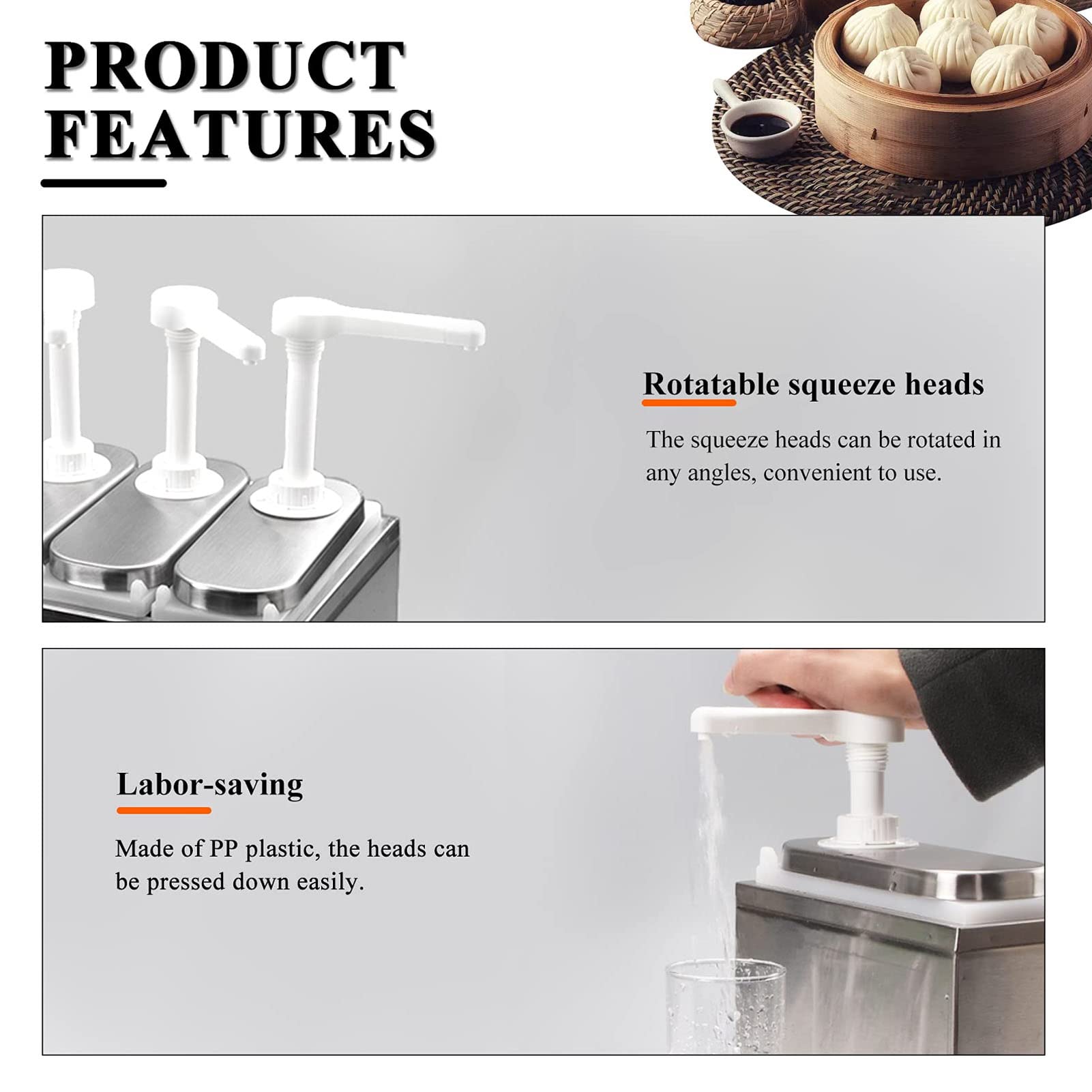 TOPINCN Stainless Steel Condiment Pump Station - 35ml Sauce Dispenser & Squeeze Pump for Ketchup, Mustard, Mayo (2L Triple Pump) - Perfect for Restaurants, Cafes, and Home Kitchens