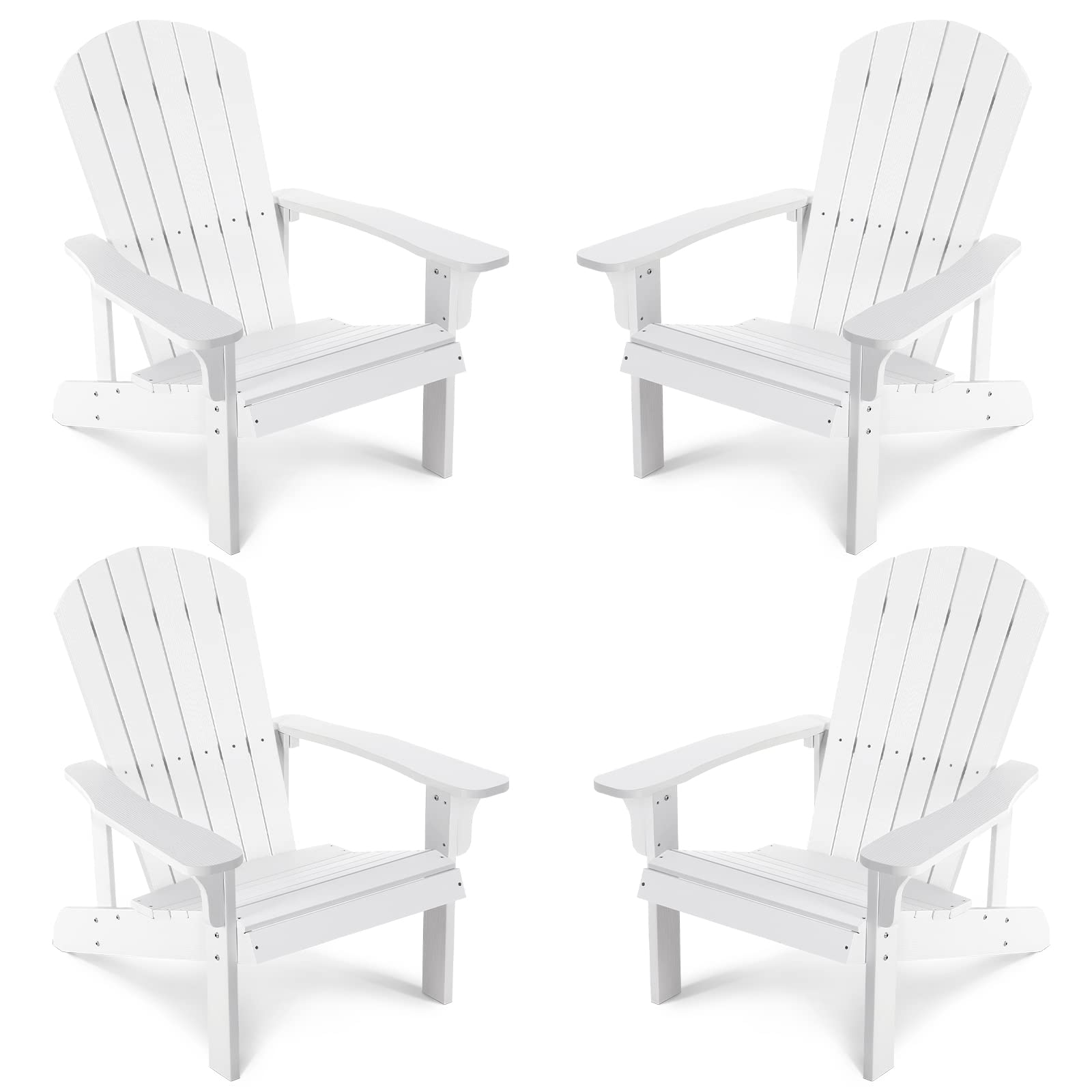 Stoog 4-Piece All-Weather Adirondack Chair Set - Heavy Duty 400 lbs Capacity Outdoor Patio Furniture - Durable Plastic Adirondack Chairs for Backyard, Garden, Deck, Poolside, Beach & Fire Pit - Perfect for Relaxing, Entertaining & Outdoor Gatherings - White