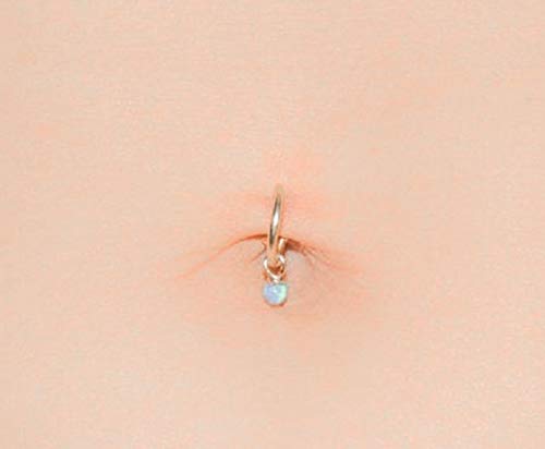Silver Tiny Belly Button Ring with Light Blue Opal - Handmade Navel Jewelry for Everyday Wear