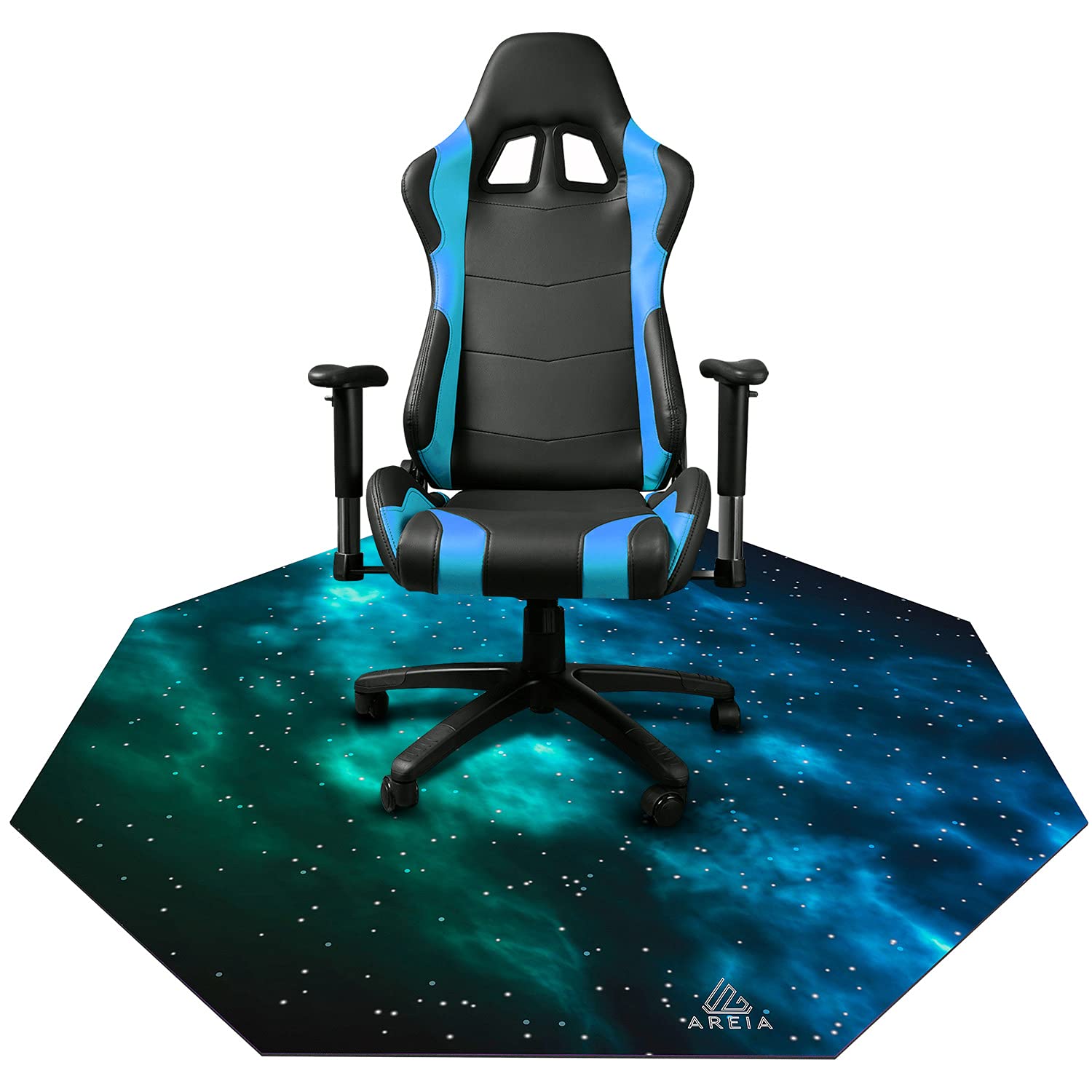 AREIA 47” x 47” Octagon Computer Chair Mat - Noise Cancelling Gaming & Office Chair Floor Mat - Anti-Slip & Scratch Resistant for Hardwood Floors - Perfect for Gaming Setups & Home Office Workspaces