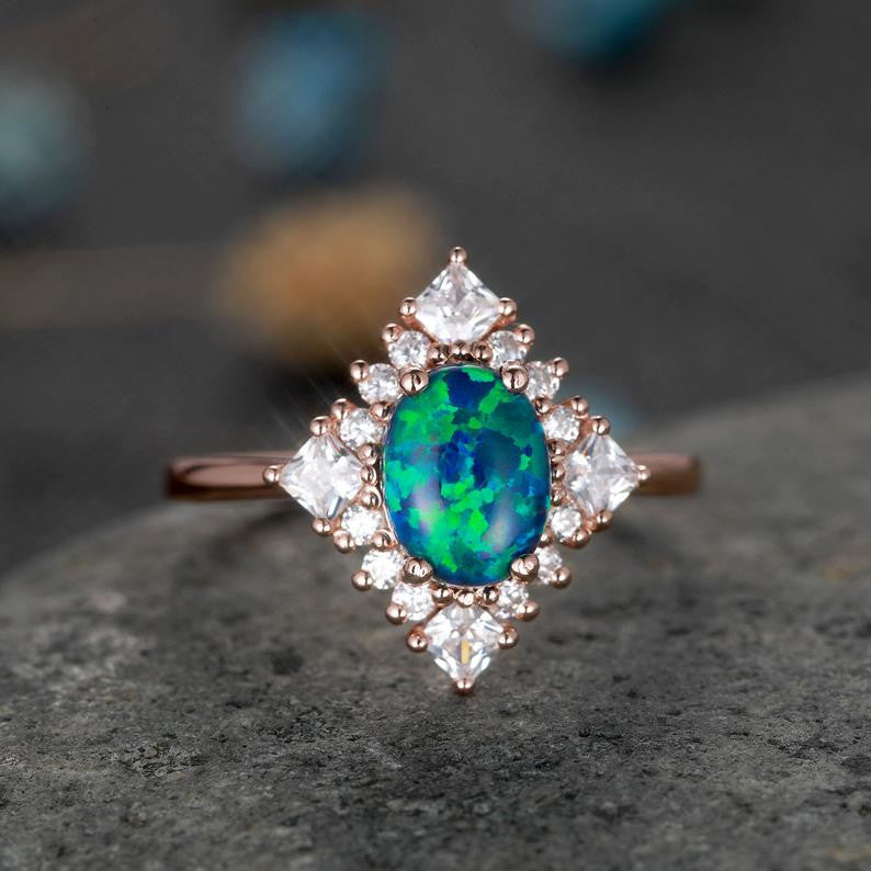 Vintage Black Opal Diamond Engagement Ring for Women - Elegant & Unique Wedding Band for Proposals, Anniversaries, and Special Occasions