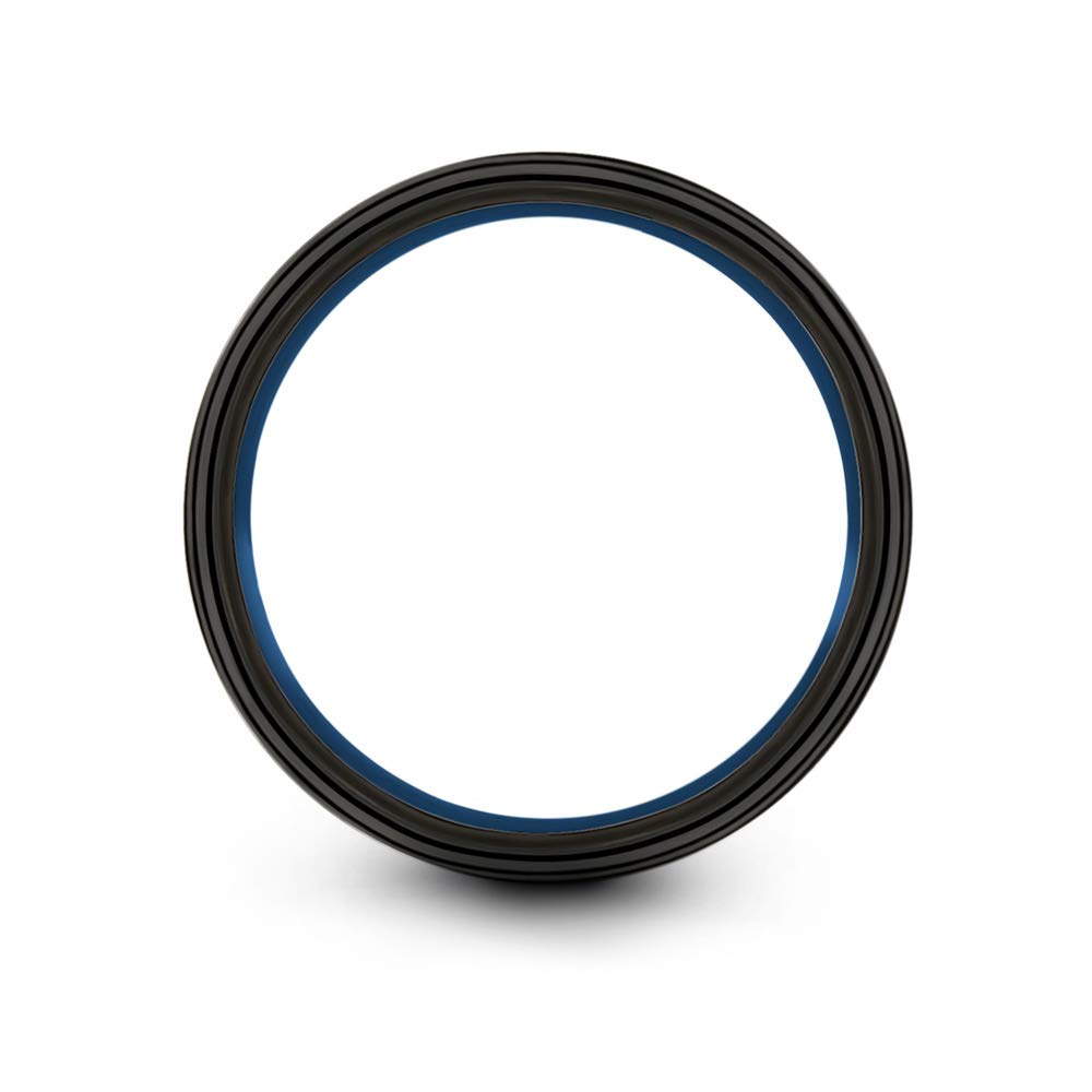 Premium Tungsten Carbide Wedding Band Ring - 10mm Blue & Black Center Line for Men & Women - Flat Cut, Brushed & Polished Finish - Custom Engraved for Anniversaries & Engagements - Perfect for Everyday Wear, Special Occasions & Gift Giving