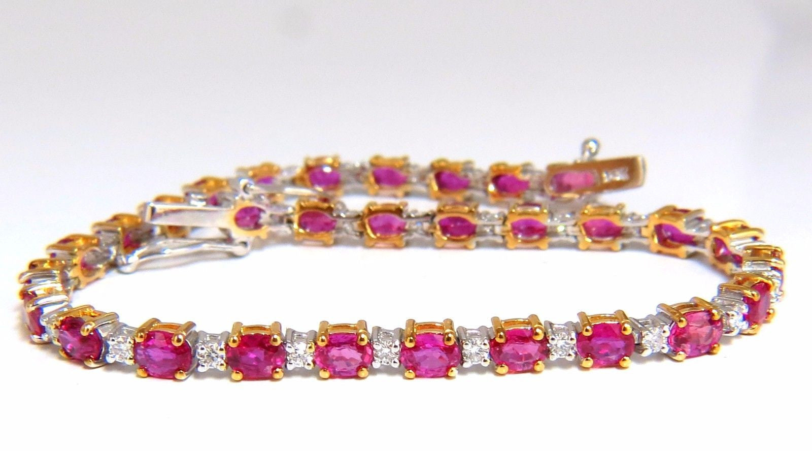 6.88ct Natural Bright Red Ruby & Diamond Alternating Tennis Bracelet in 14K Gold - Perfect for Weddings, Anniversaries & Special Occasions