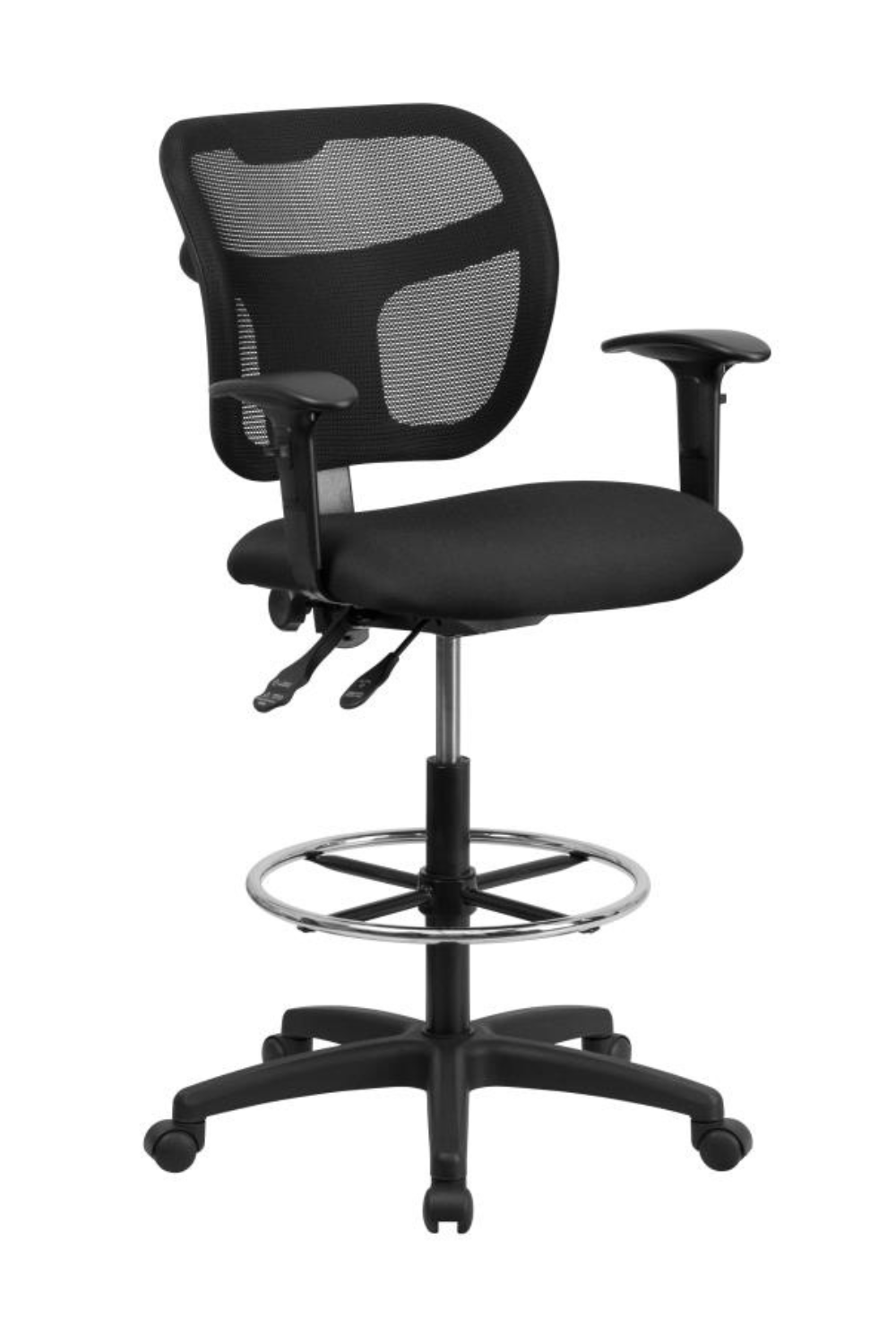 Ergonomic FLASH Mid Back Black Mesh Drafting Chair - Adjustable Height & Arms for Office, Home, Gaming - Perfect for Architects, Artists & Long Work Sessions