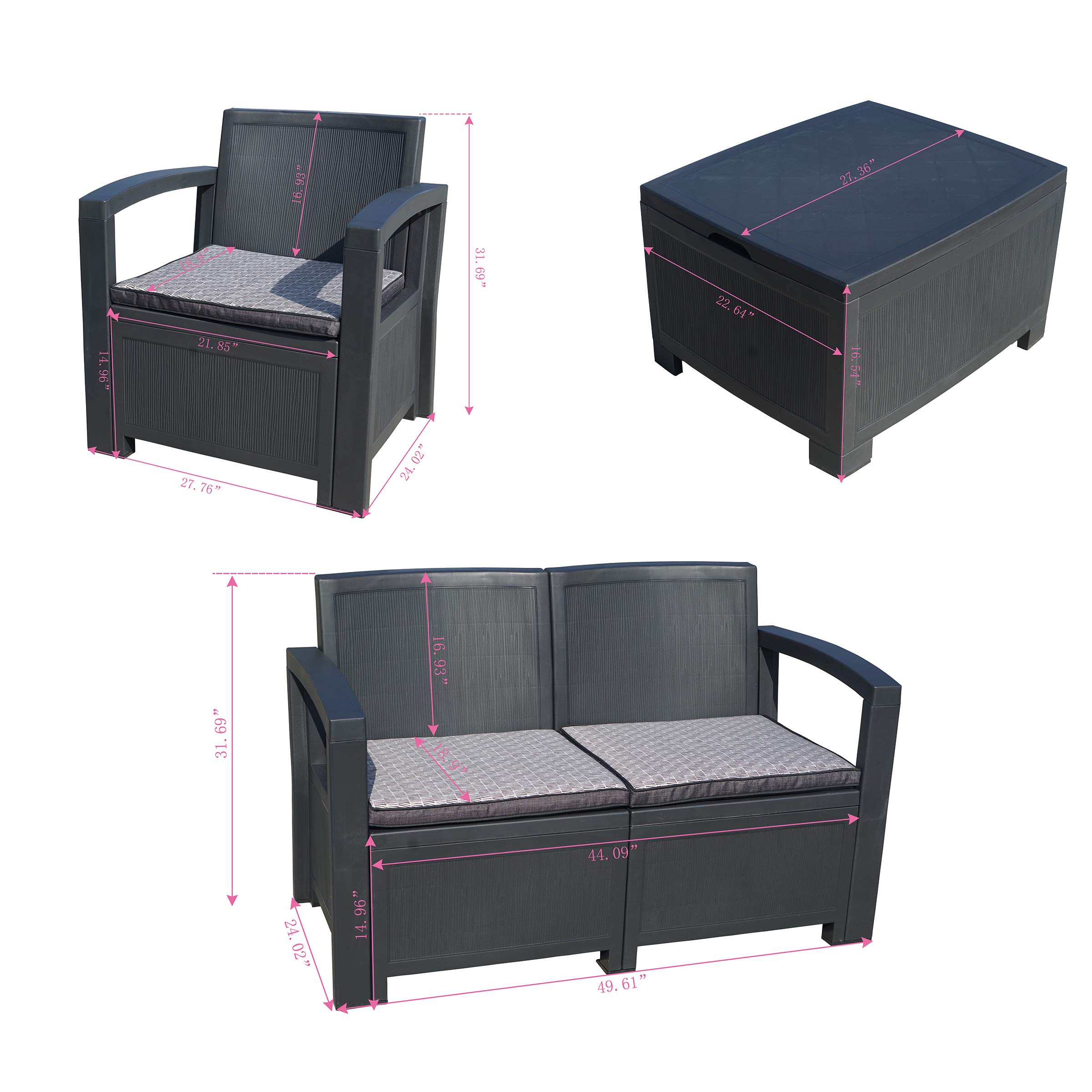 Kozyard New York 4-Piece All-Weather Outdoor Patio Furniture Set with Cushions - Perfect for Garden, Backyard, Porch or Living Room - Durable Conversation Set for Relaxing & Entertaining Outdoors