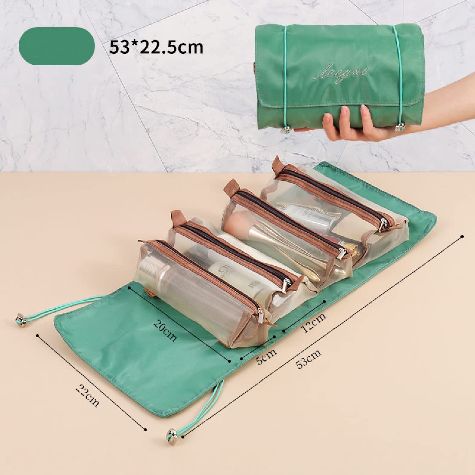 4-in-1 Detachable Hanging Cosmetic Bag - Portable Travel Toiletry Organizer with Removable Compartments, Shower & Bathroom Storage Bag (Green) - Perfect for Vacation, Camping & Gym Essentials Organization