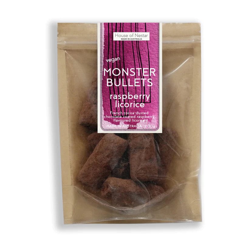 House of Nestar Monster Vegan Raspberry Licorice Cocoa Dusted 200g - Delicious Plant-Based Candy for Halloween, Parties & Movie Nights