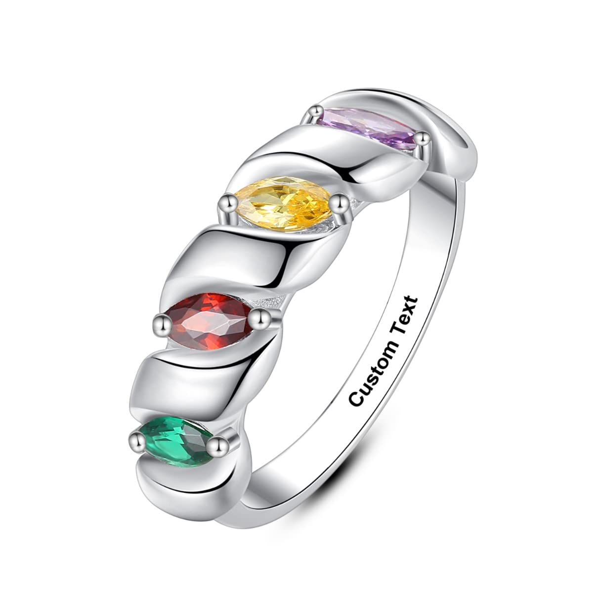 Sweetome Personalized Birthstone Mother's Day Ring - Custom Engraved Sterling Silver Jewelry for Women, Mom, Grandma, Daughter | Family Birthstone Gift for Mother's Day, Birthday, Anniversary