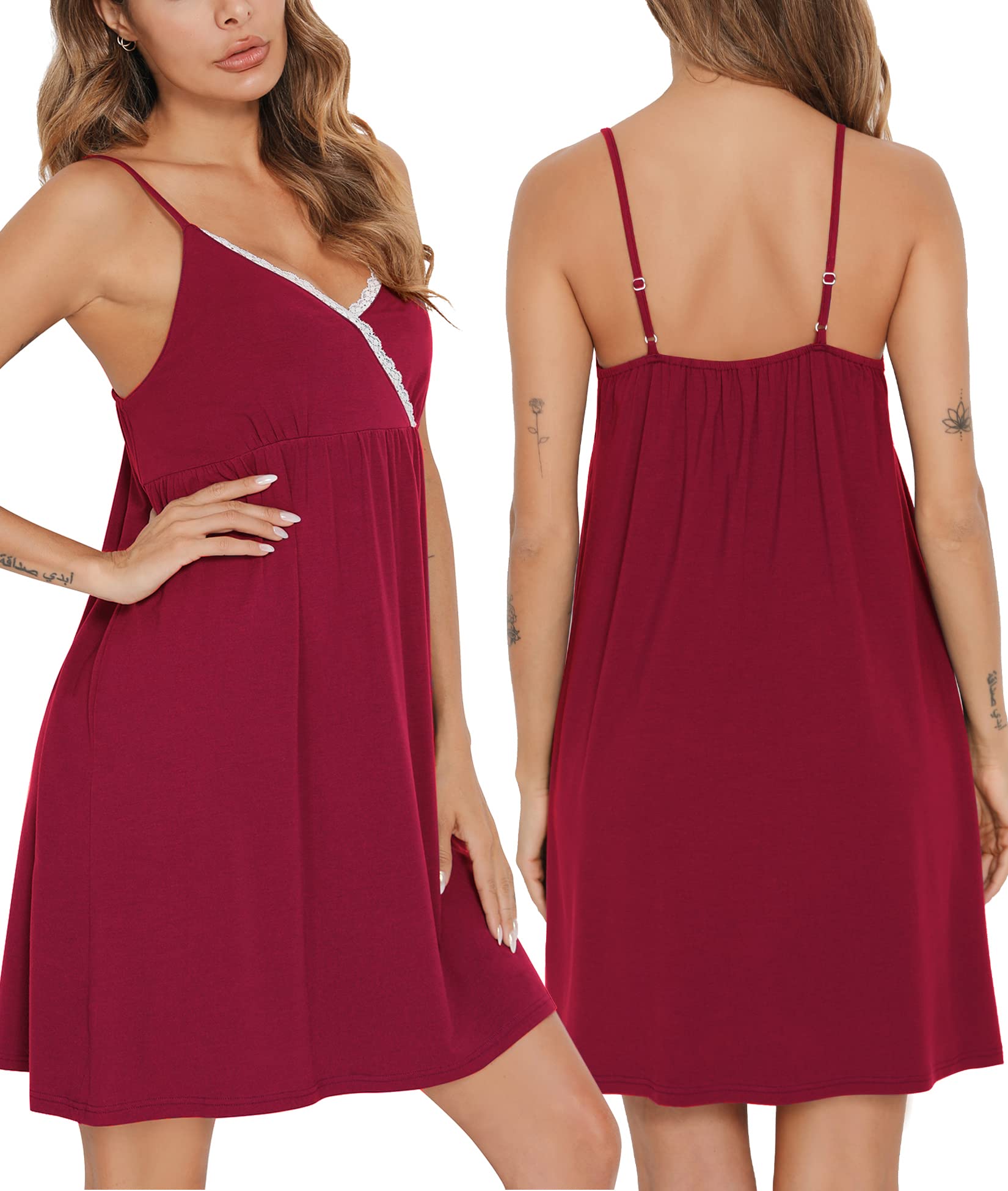 SWOMOG Women's 2-Piece Maternity Robe & Nursing Nightgown - Soft Breastfeeding Dress with Lace Trim, 3-in-1 Labor Delivery Gown & Bathrobe for Hospital, Home & Postpartum Care