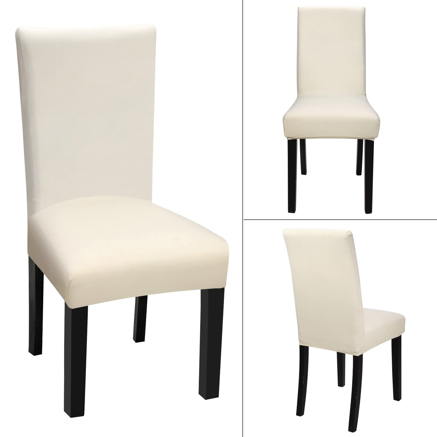 Stretch Spandex Dining Chair Covers - Washable & Removable Parson Chair Slipcovers for Kitchen, Dining Room & Office - Beige Light (Set of 6) - Protect & Decorate Your Chairs