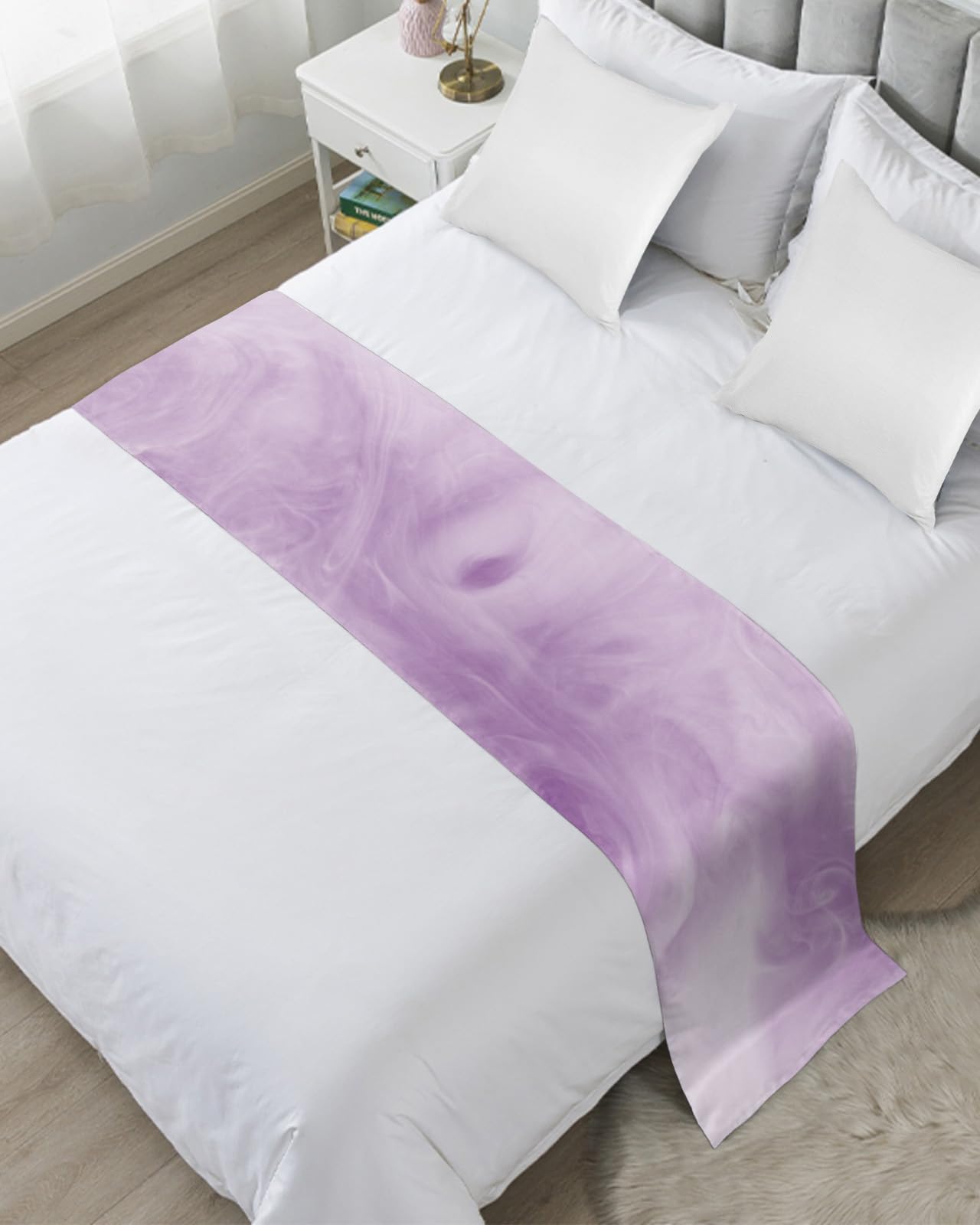 Purple Abstract Smoke Pattern Bed Runner for Full Size Bed - Soft Comfortable Decorative Bed Scarf & Bed Cover Protector - Perfect for Bedroom, Home Decor, Hotel & Guesthouse Styling