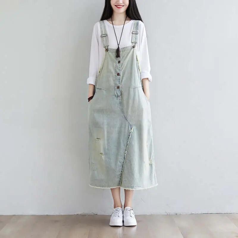 Women's Blue Denim Midi Dress - Casual Summer Dress with Pockets | Perfect for Beach Outings, Date Nights & Weekend Brunch