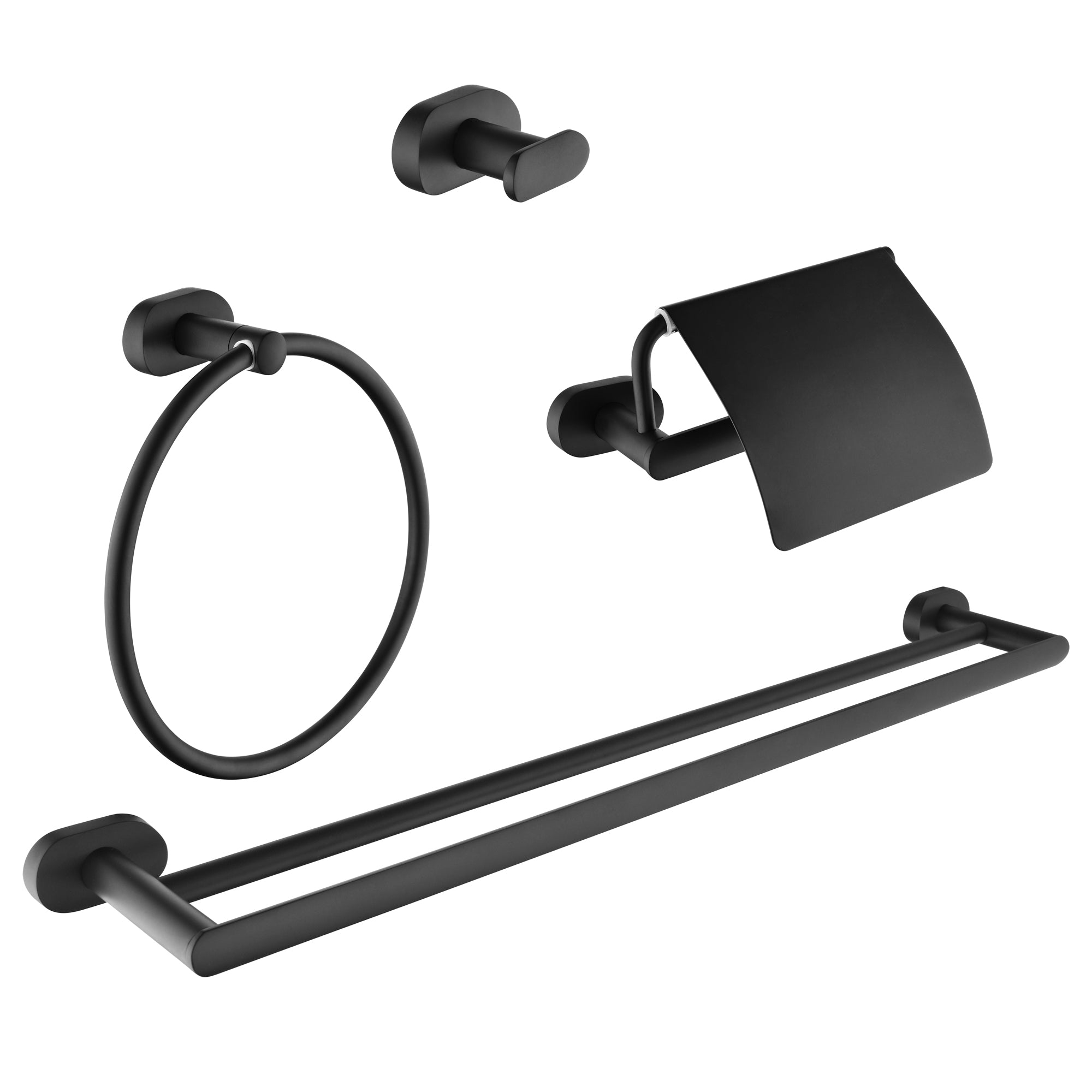 Premium Aria 4-Piece Matte Black Bathroom Accessory Set - Includes Soap Dispenser, Toothbrush Holder, Tumbler & Tray - Modern Bathroom Decor for Home & Hotel Use