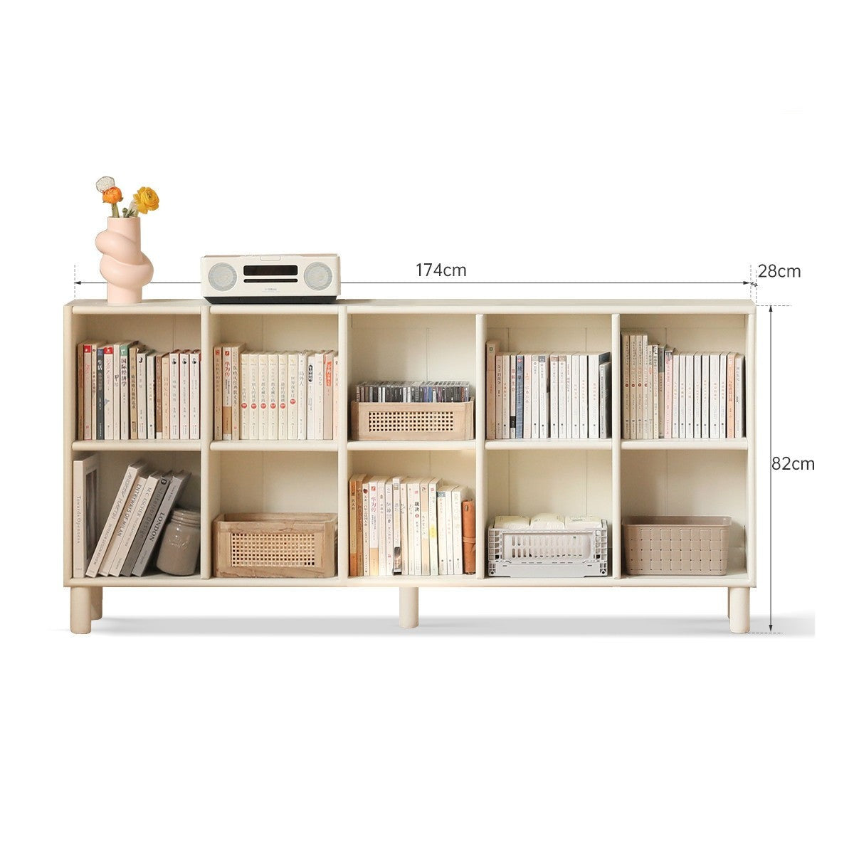 Poplar Solid Wood Bookcase - Free Combination Cream Style Bookshelf for Living Room, Bedroom & Office Storage