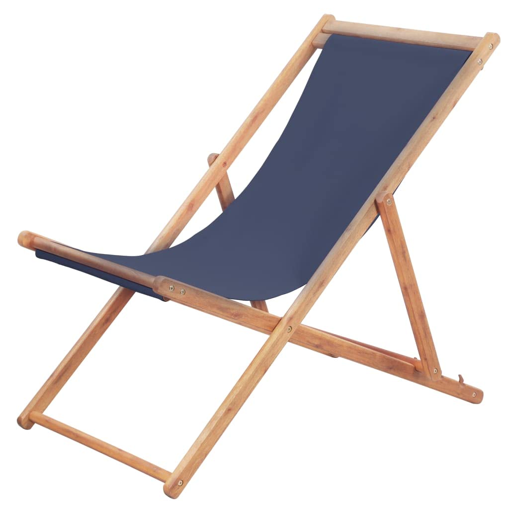 SKM Portable Folding Beach Chair - Lightweight Wooden Frame with Blue Fabric - Perfect for Beach, Camping, Picnics & Outdoor Relaxation