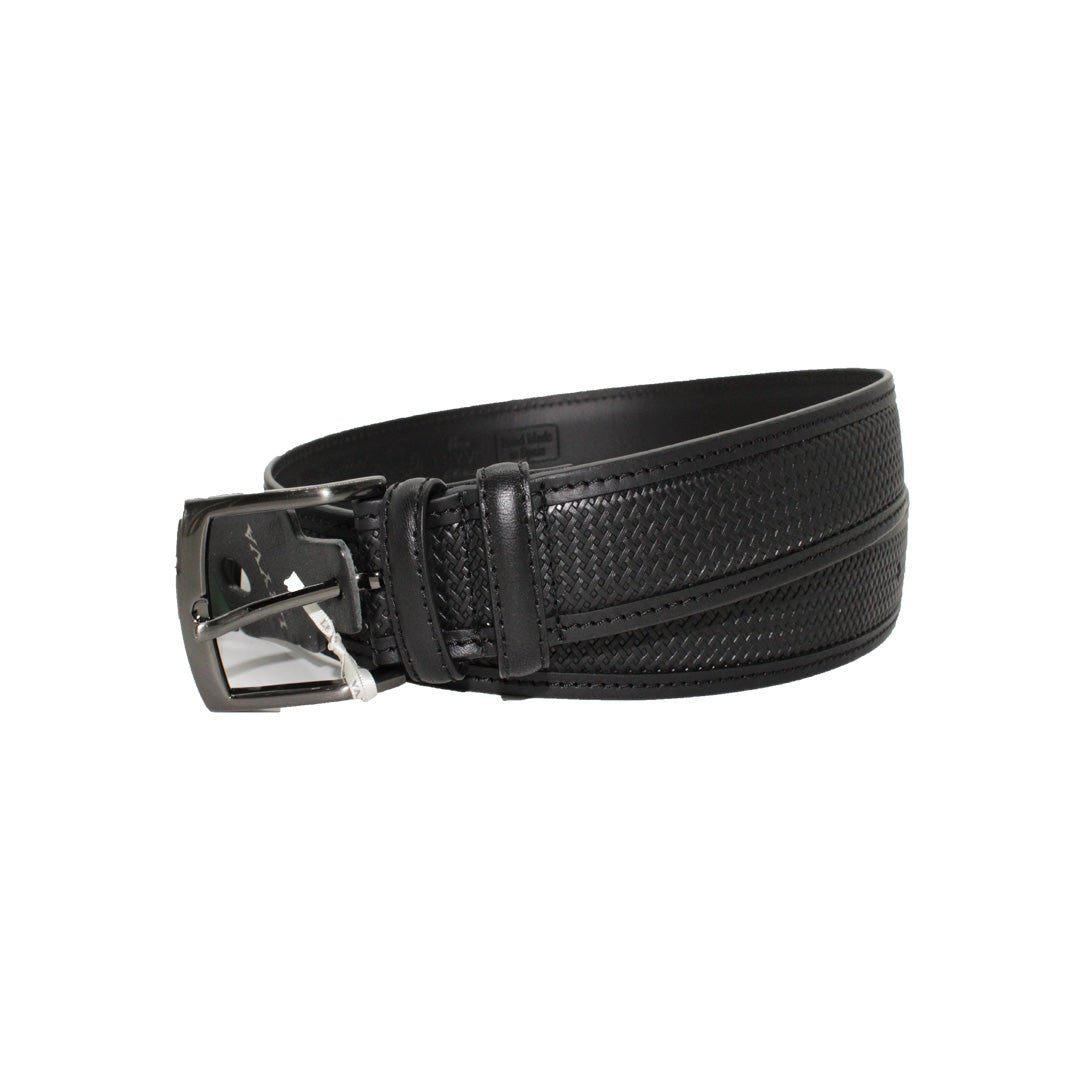 HENRY SARTORIAL X LEYVA Textured Leather Belt for Men - Premium Black Dress Belt - Perfect for Business, Formal Wear & Office Outfits