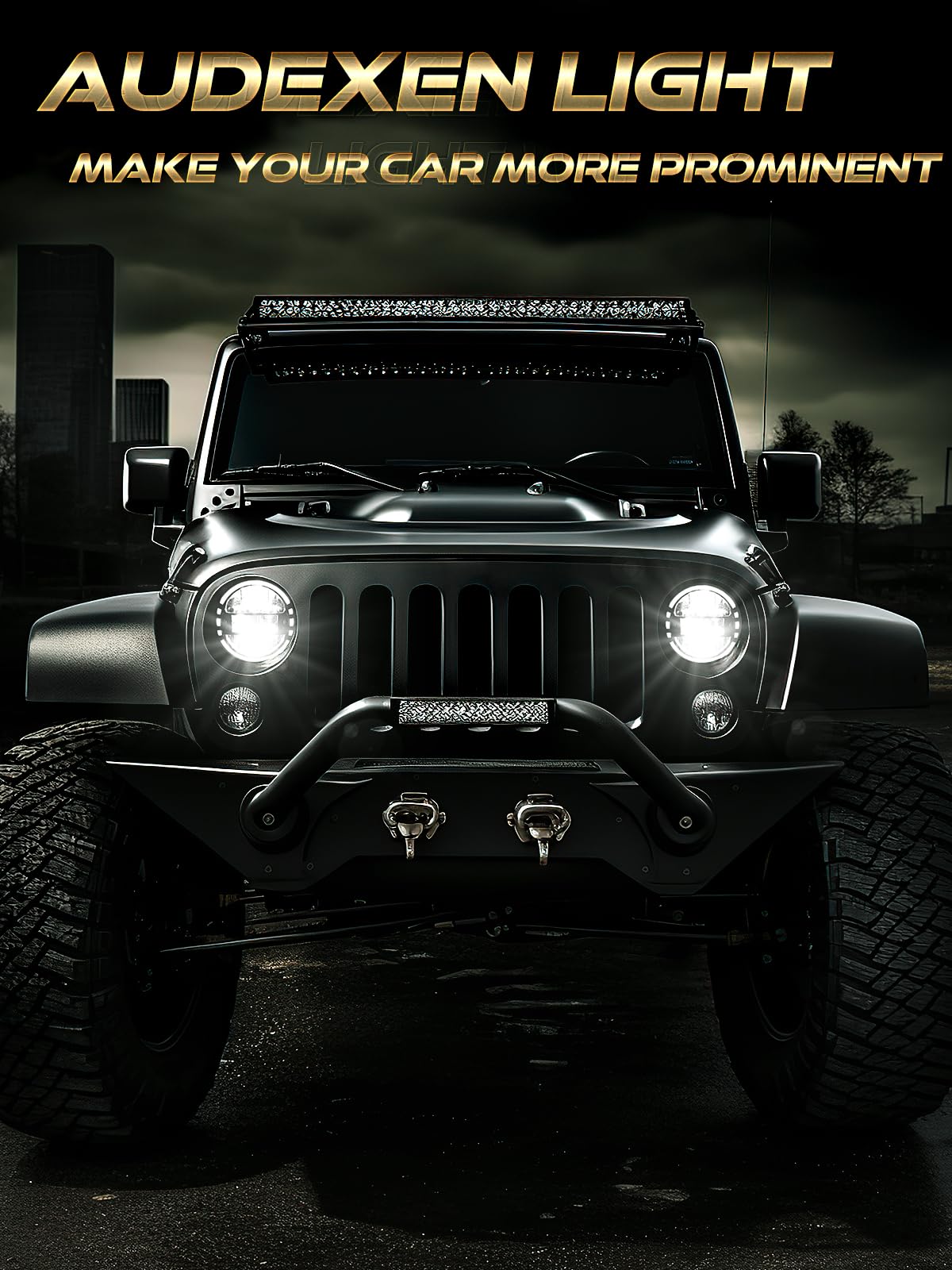 AUDEXEN 7 Inch LED Headlight Black + 4 Inch Fog Lights Kit - High Performance Off-Road Lighting for Trucks, Jeeps & ATVs - Perfect for Night Driving, Adventure & Off-Roading