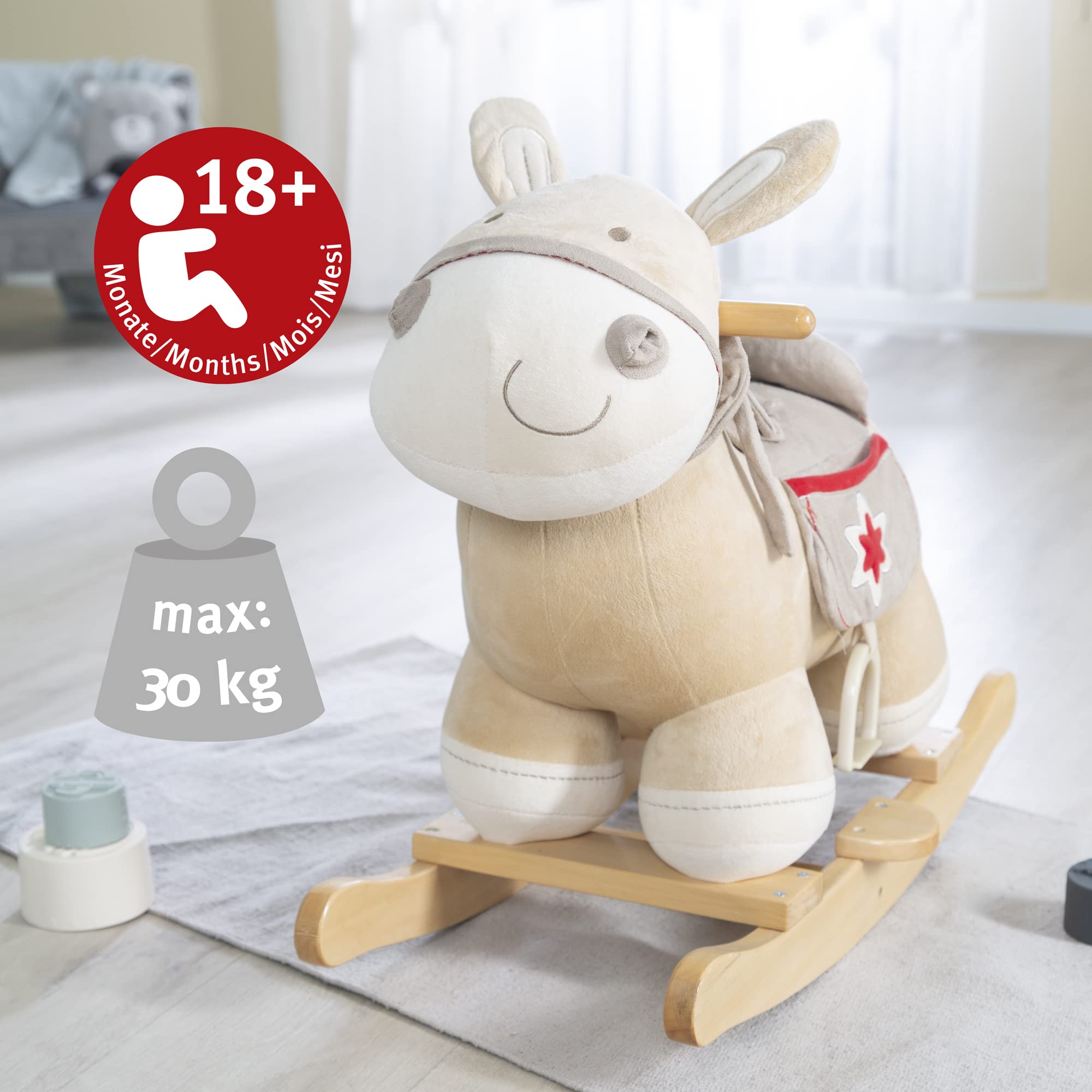 Wooden Rocking Horse with Soft Plush and Sturdy Handles - Balance Training Toy for Boys & Girls Ages 18 Months to 6 Years - Perfect for Nursery, Playroom & Indoor Playtime - Brown