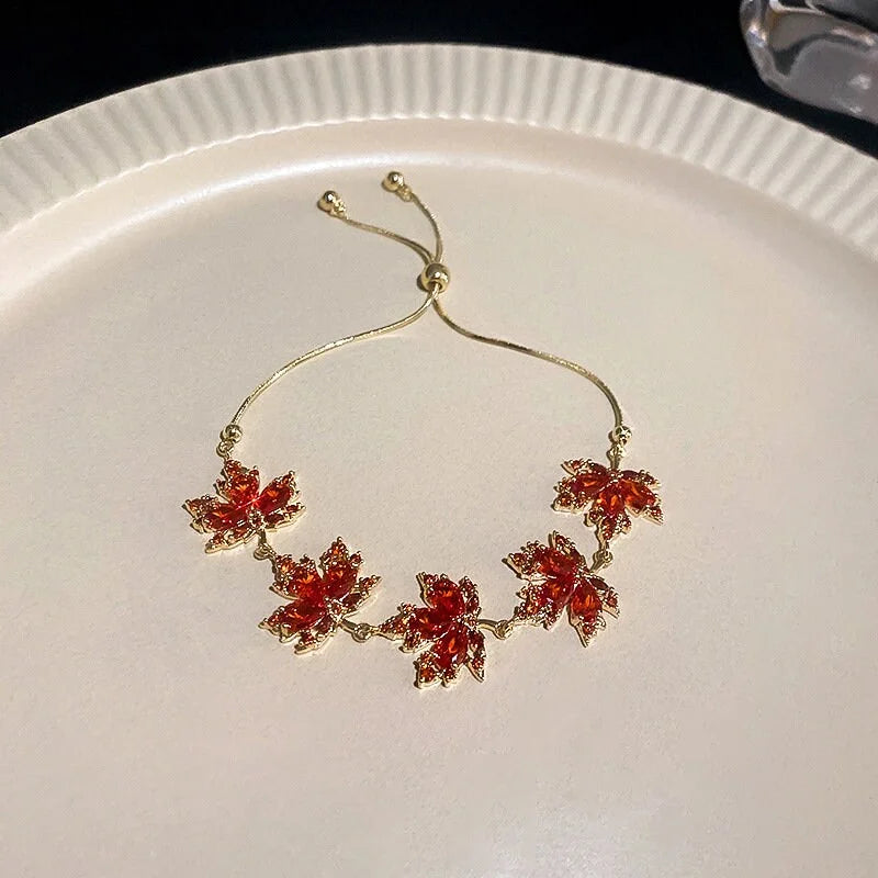 Orange Maple Leaf Bracelet - Handmade Woodland Jewelry for Women, Nature Inspired Leaf Bracelet, Perfect Gift for Hiking & Outdoor Enthusiasts | F5434W