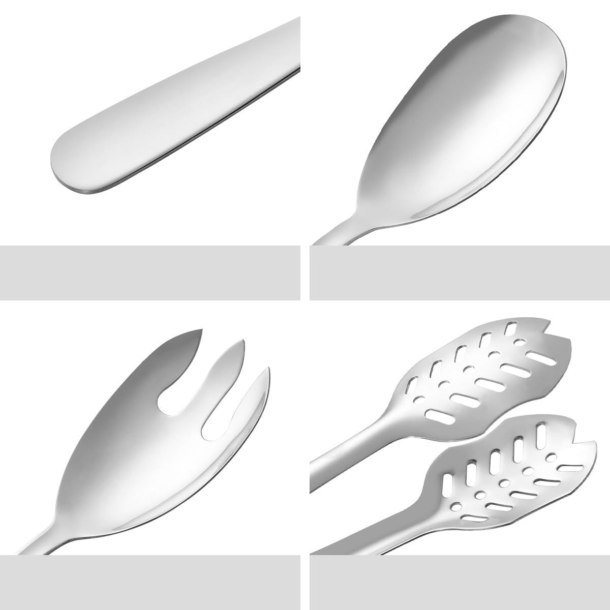 Stainless Steel Salad Serving Spoon and Fork Set - Heavy Duty Smooth Finish Metal Serving Utensils for Home Kitchen, Party, Buffet - Perfect for Salads, Pasta, Fruit & Appetizers (Silver)