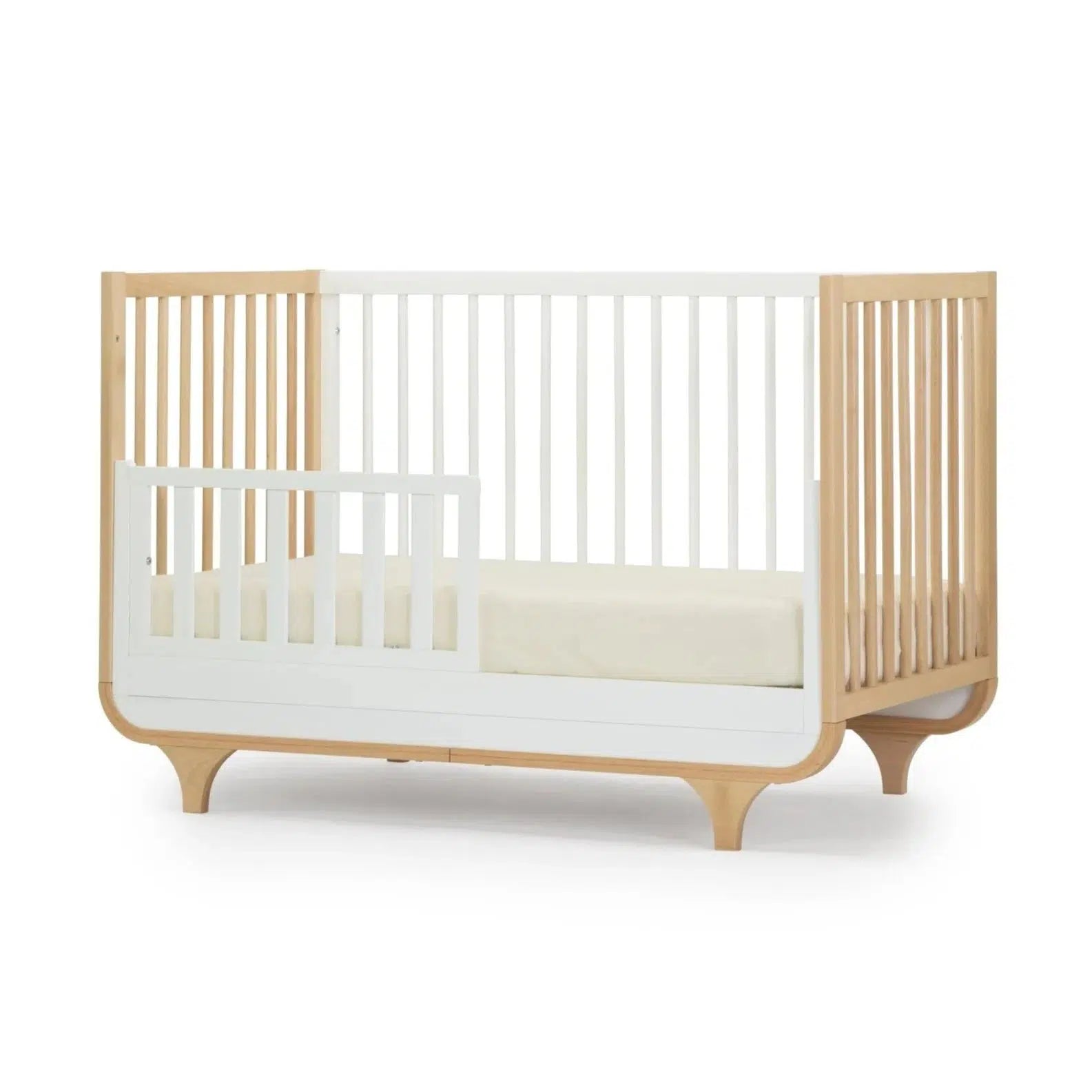 Jolly 3-in-1 Convertible Baby Crib - White & Natural Wood Finish | Nursery Bed for Newborn to Toddler | Space-Saving Modern Design for Small Rooms