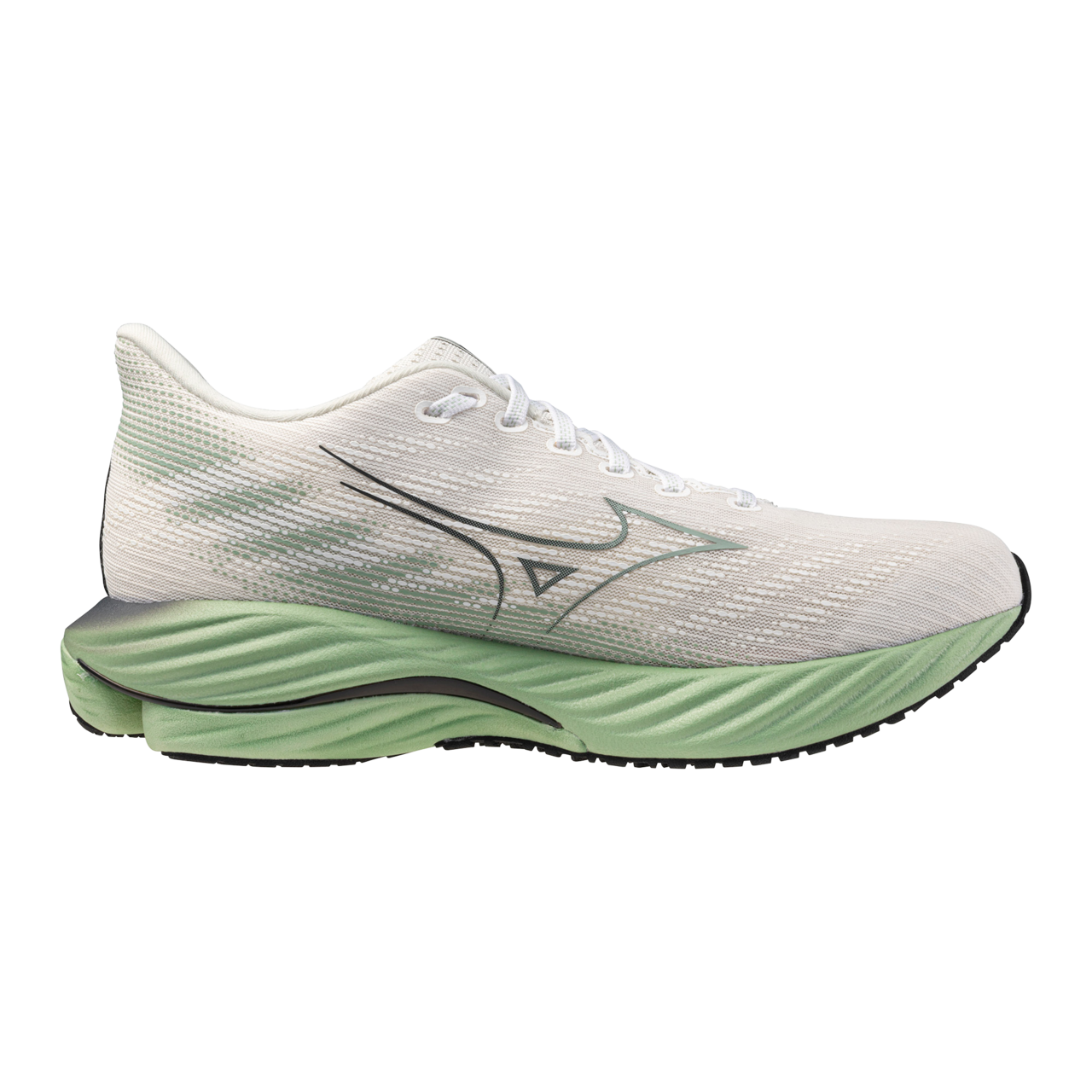 Mizuno Wave Rider 28 Running Shoes for Men - D Width in Snow White/Frosty Green/Black | Lightweight Cushioned Sneakers for Jogging, Training & Everyday Wear