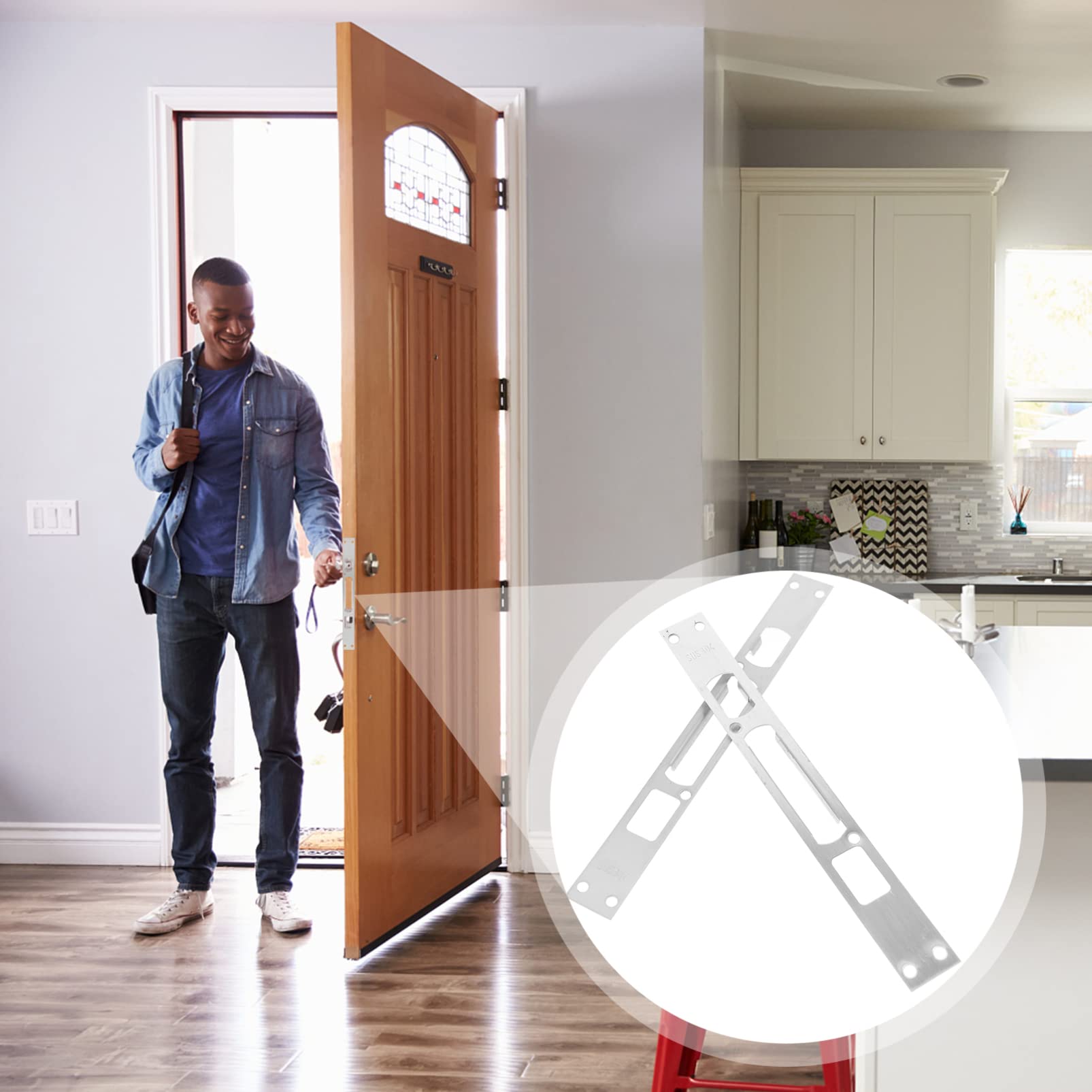 DOITOOL 2PCS Stainless Steel Door Security Reinforcement Plates - Heavy Duty Door Strike Plate for Enhanced Home Security (Fits Between Door Jamb and Door) | Perfect for Apartments, Houses & Offices