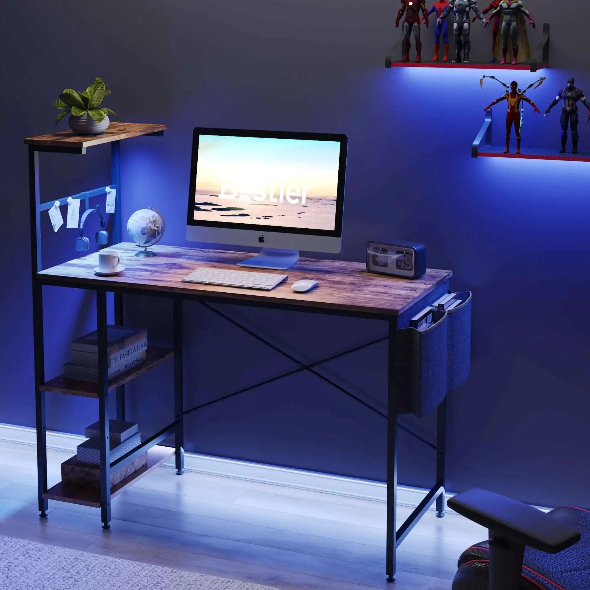 Bestier 44 Inch Gaming Desk with LED Lights - Ergonomic PC Computer Desk for Small Spaces, Perfect for Gaming, Streaming & Home Office Setup