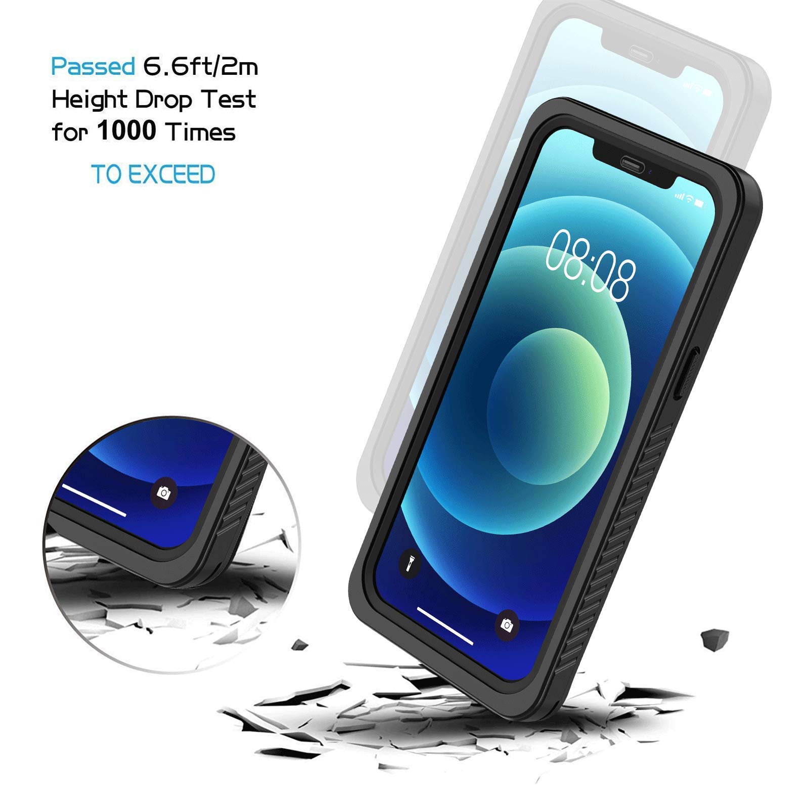 **Lanhiem iPhone 12 Pro Max Case 6.7 Inch – IP68 Waterproof, Dustproof, Shockproof with Built-in Screen Protector | Full Body Underwater Protection | Clear Black Cover for Swimming, Hiking & Outdoor Activities**
