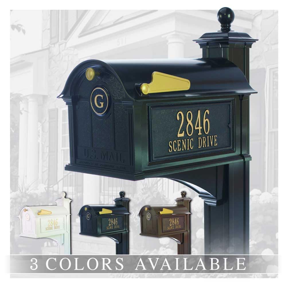 Whitehall™ Personalized Balmoral Mailbox with Side Address Plaques & Monogram - 3 Color Options for Home, Garden & Estate Security | Durable Post Package Delivery Box