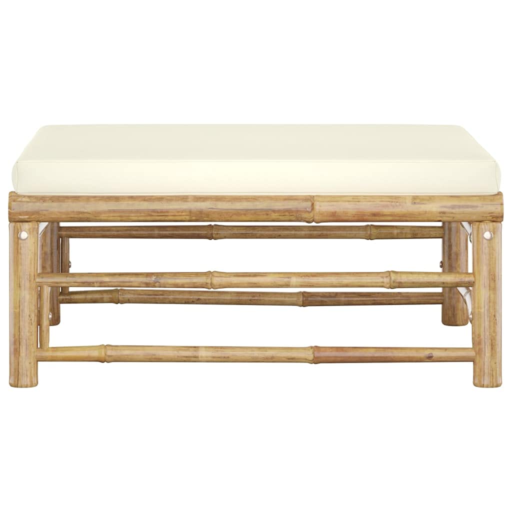 Premium Bamboo Patio Footrest with Cream White Cushion - Outdoor Lounge Furniture for Garden, Poolside, Backyard & Deck - Perfect for Relaxing, Sunbathing & Lounging