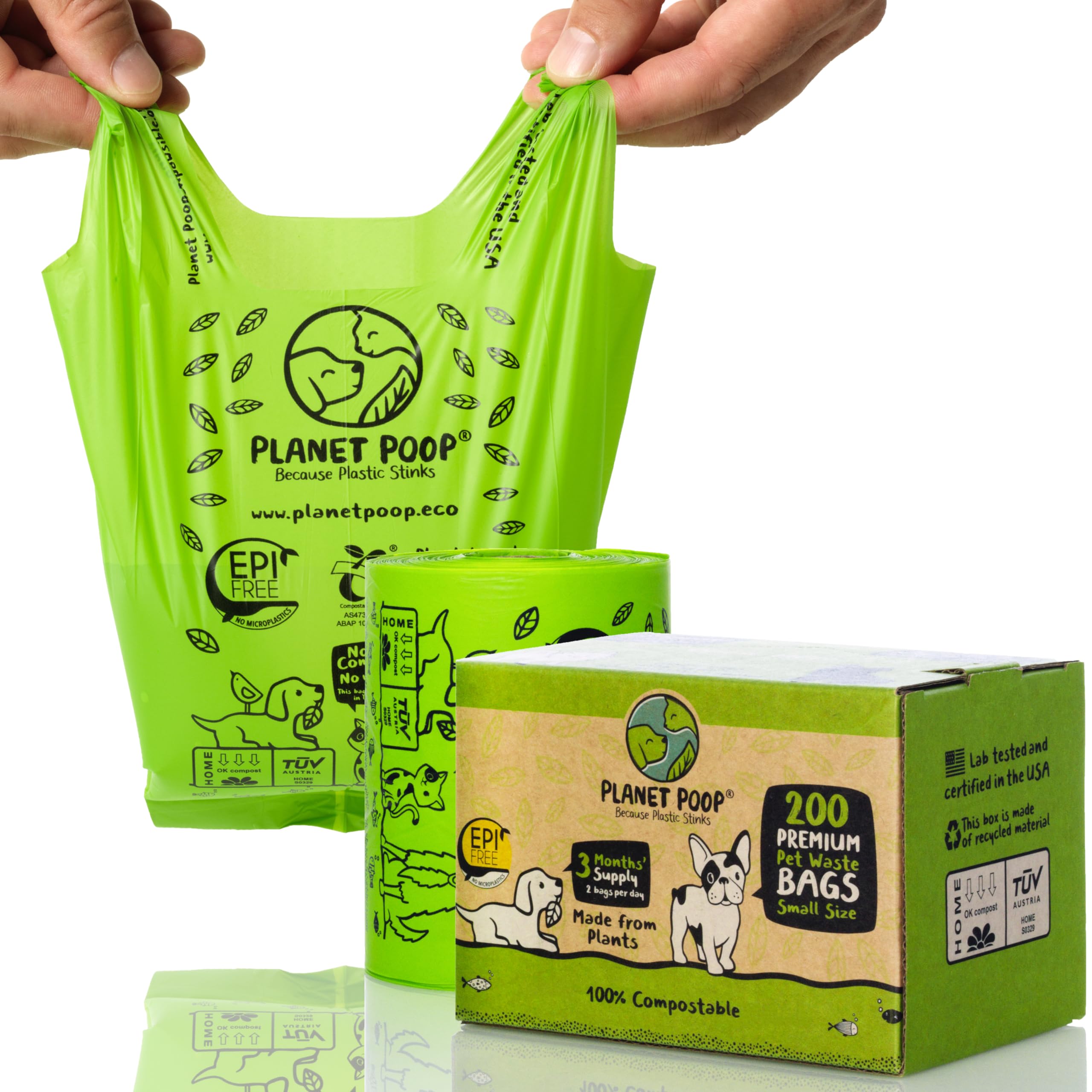 Eco-Friendly Compostable Dog Poop Bags - 200 Count Mini Size for Small Pets | Biodegradable, Unscented, Leakproof with Handles | Plant-Based Pet Waste Bags for Dogs & Cats | Perfect for Walks, Travel & Backyard Cleanup